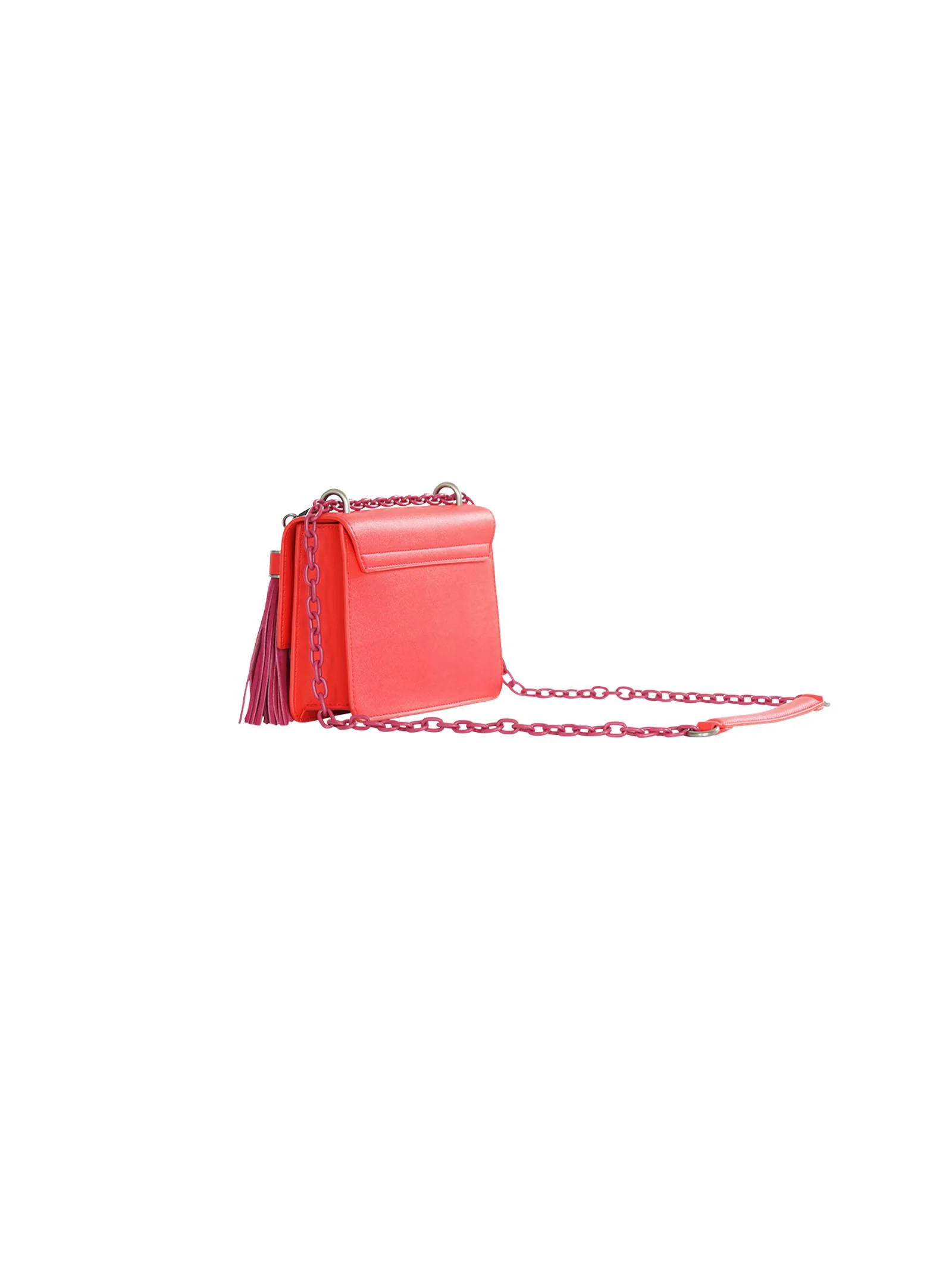 Borsa a tracolla rosso corallo con nappa fucsia - Image 3