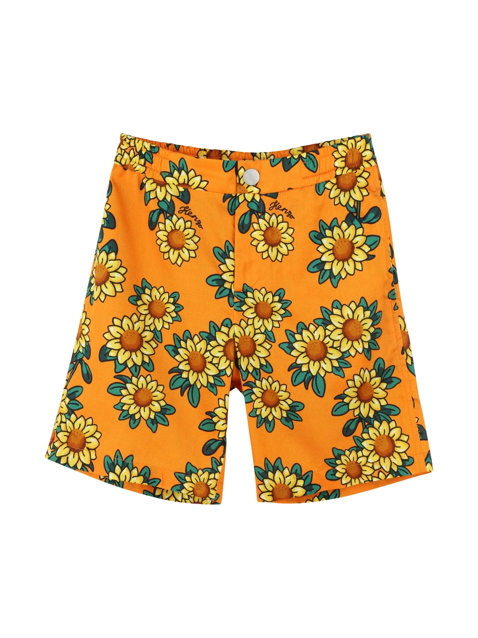 Shorts Kenzo arancione con stampa girasoli all over