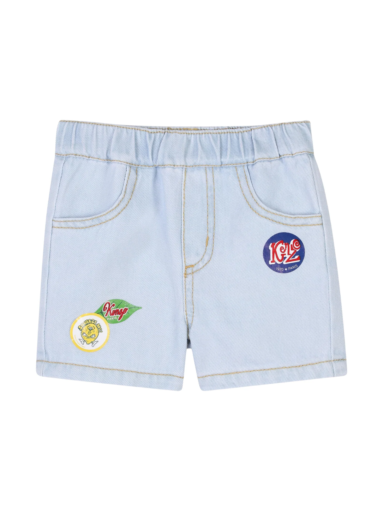 Shorts Kenzo in denim chiaro con patch paris