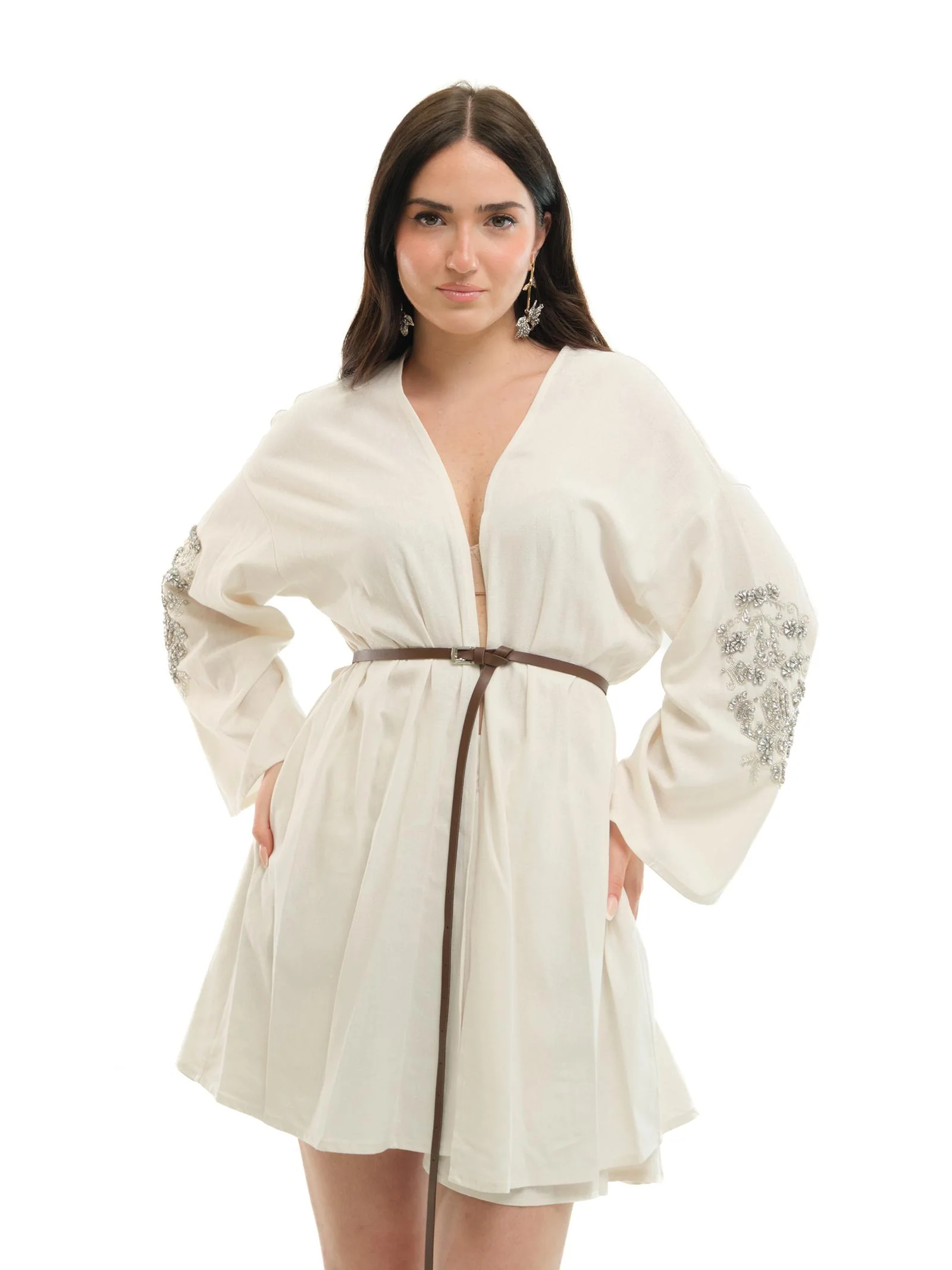 Kimono Haveone burro con applicazioni gioiello