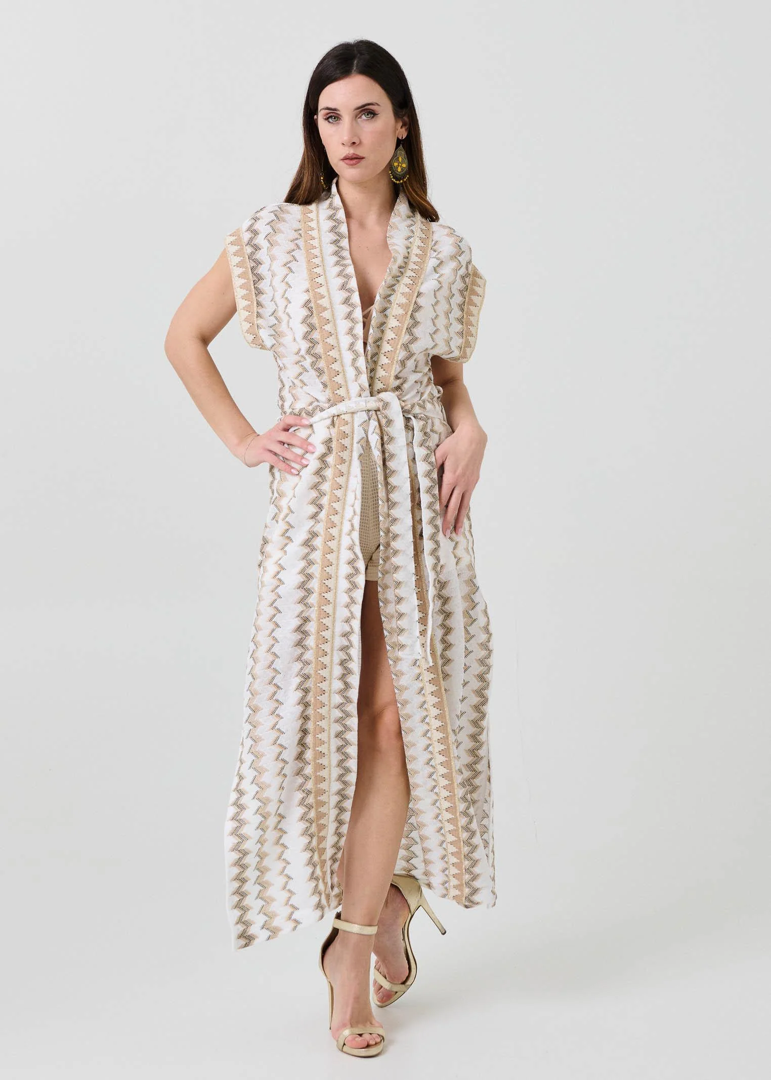Kimono lungo Pho Firenze bianco con inserti lurex - Image 2