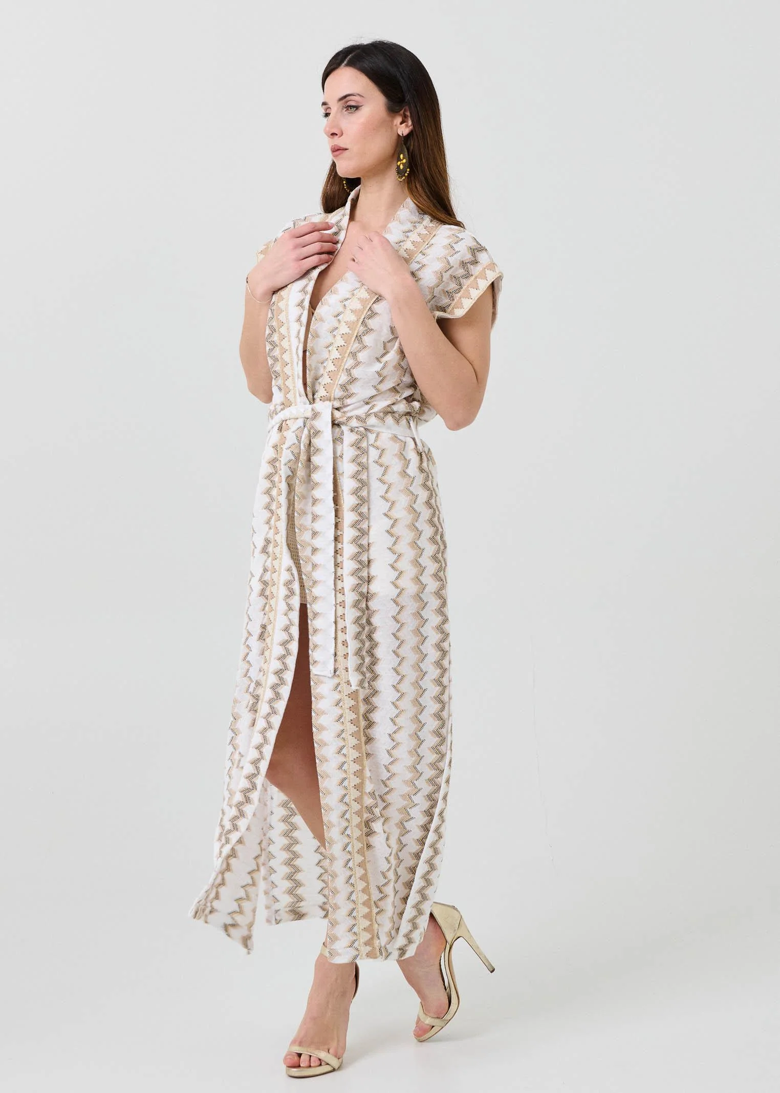 Kimono lungo Pho Firenze bianco con inserti lurex - Image 3