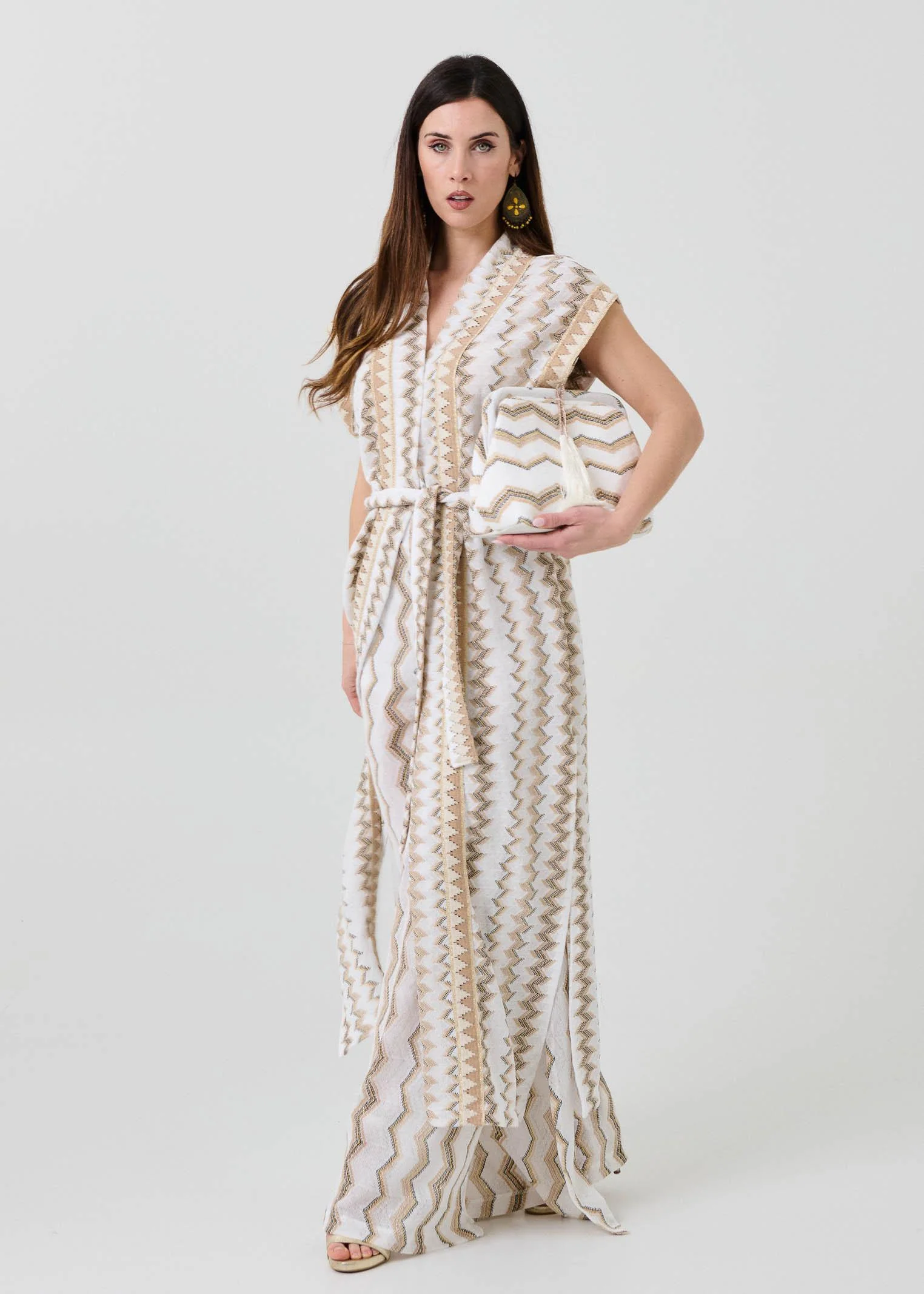 Kimono lungo Pho Firenze bianco con inserti lurex - Image 4