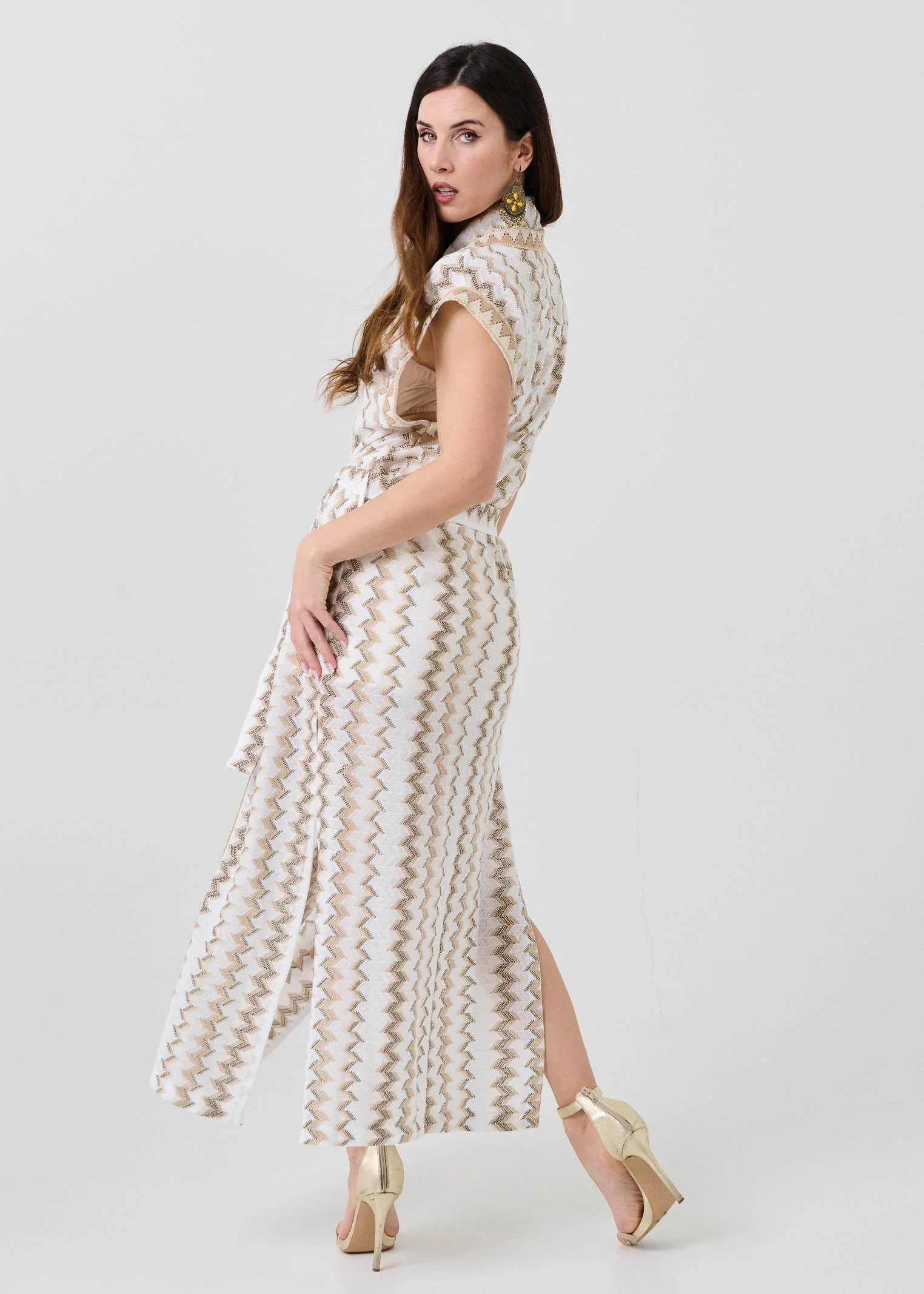 Kimono lungo Pho Firenze bianco con inserti lurex - Image 5