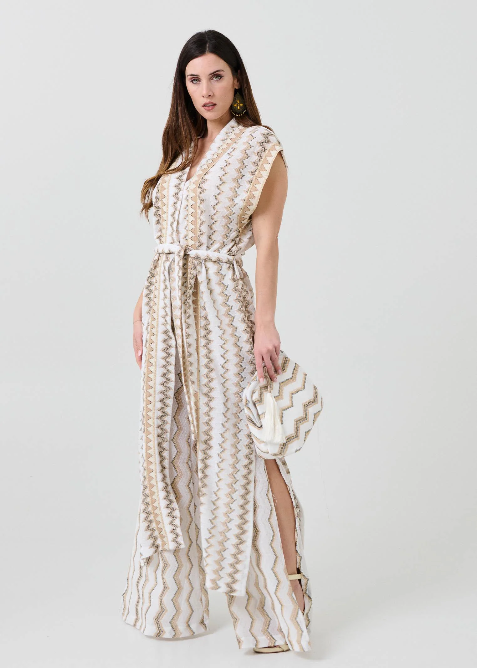Kimono lungo Pho Firenze bianco con inserti lurex - Image 6