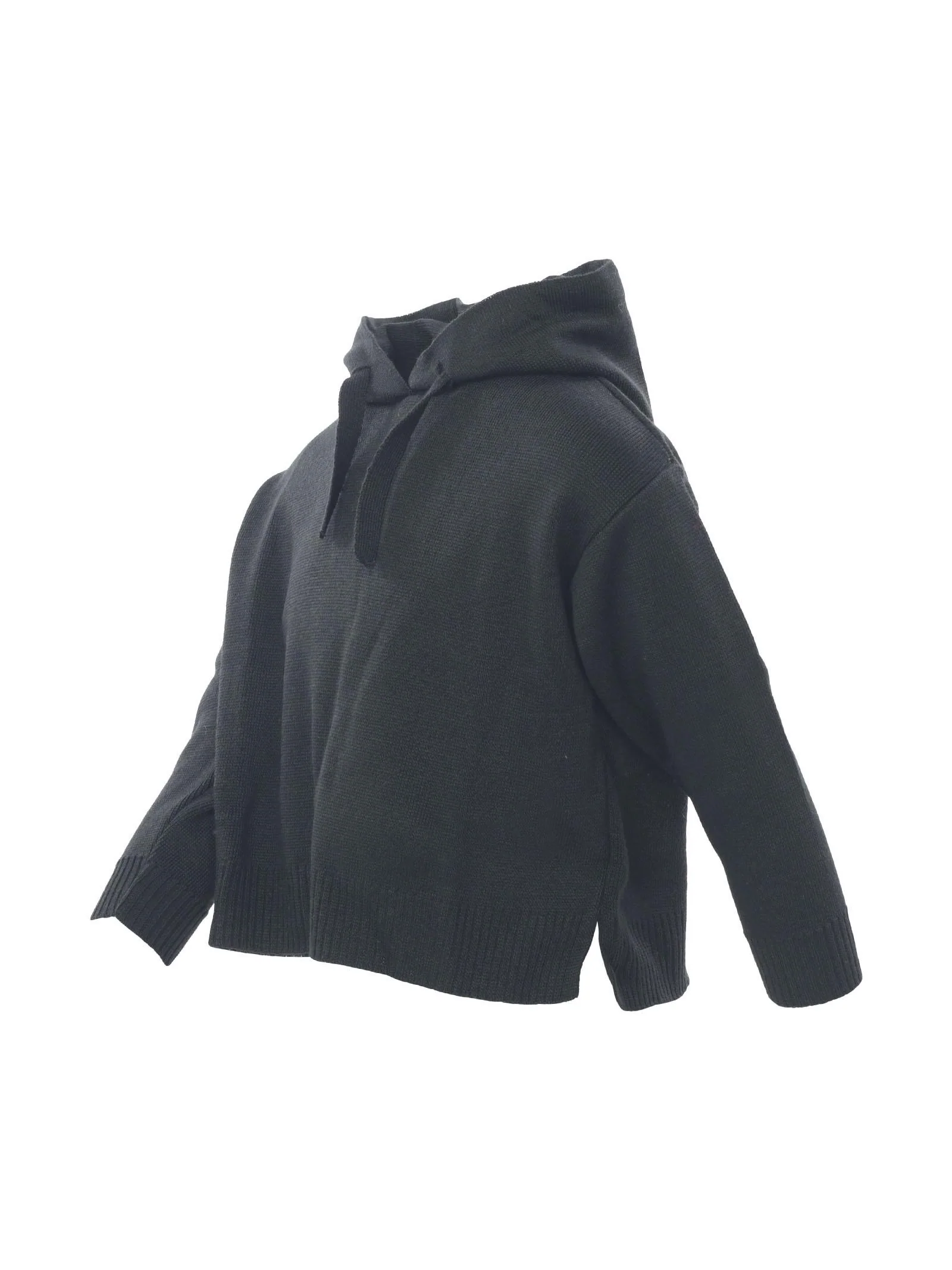 Felpa in maglia con cappuccio nero - Image 2