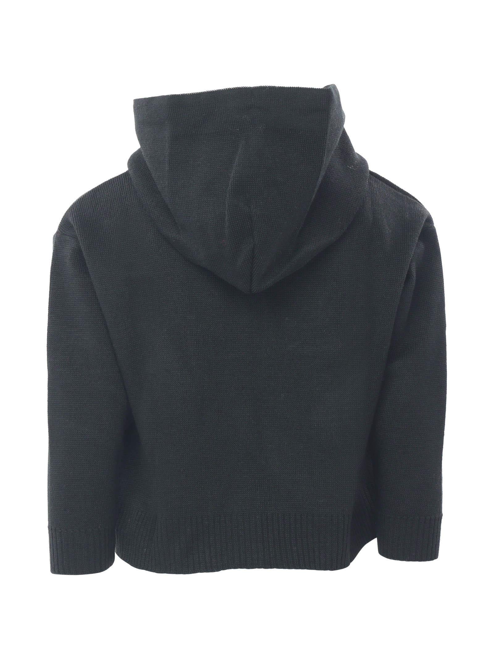 Felpa in maglia con cappuccio nero - Image 3