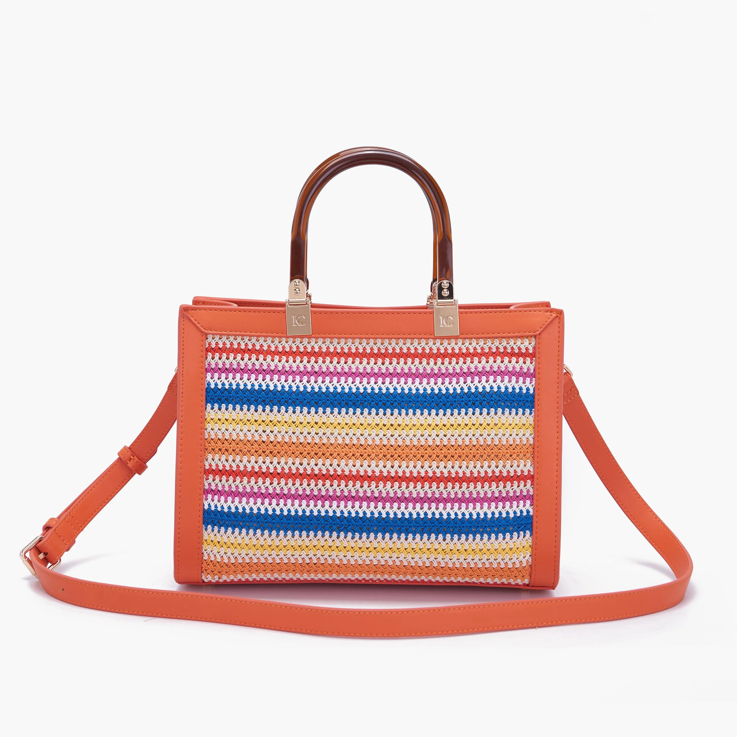 Shopper piccola arancione con intrecci multicolor - Image 3