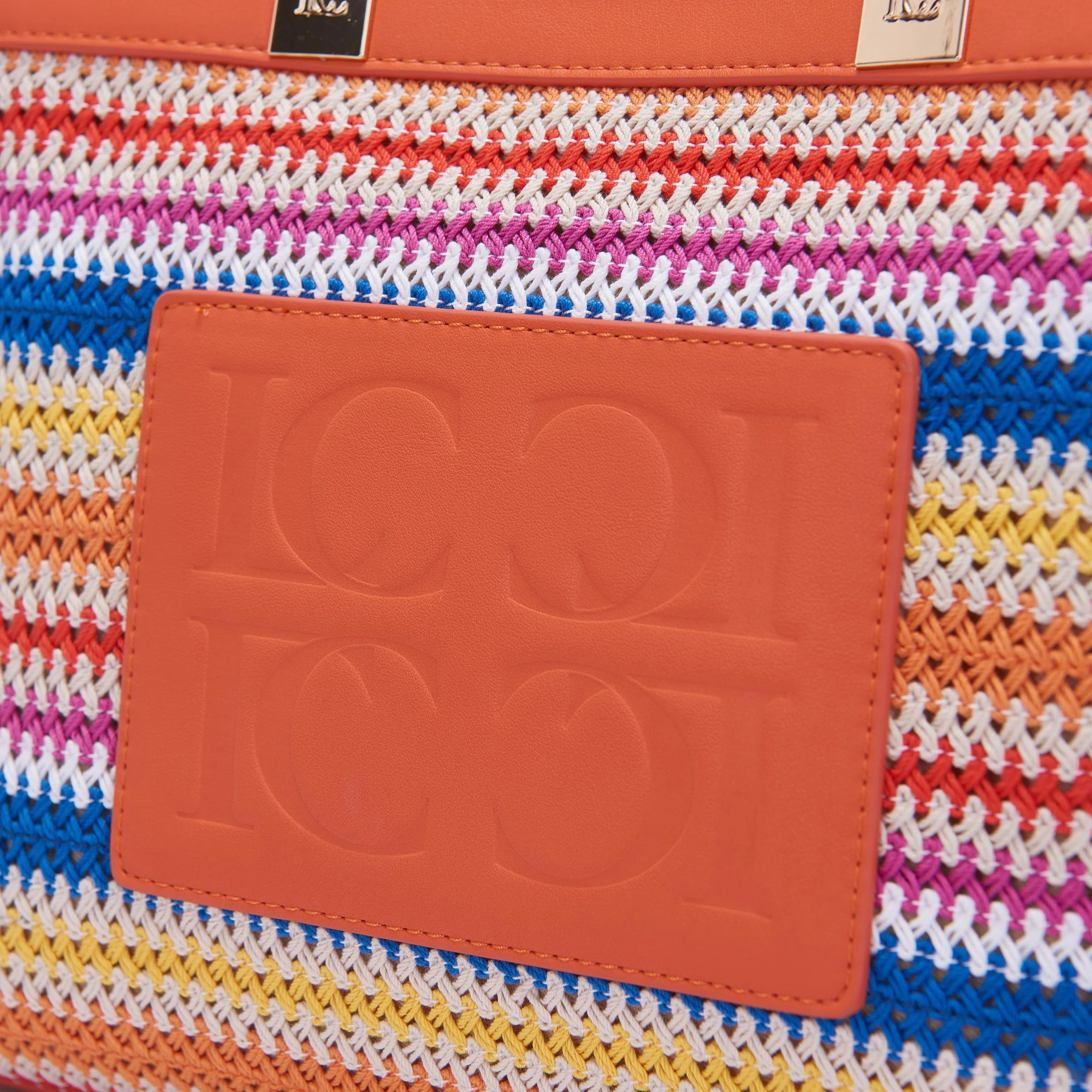 Shopper piccola arancione con intrecci multicolor - Image 4