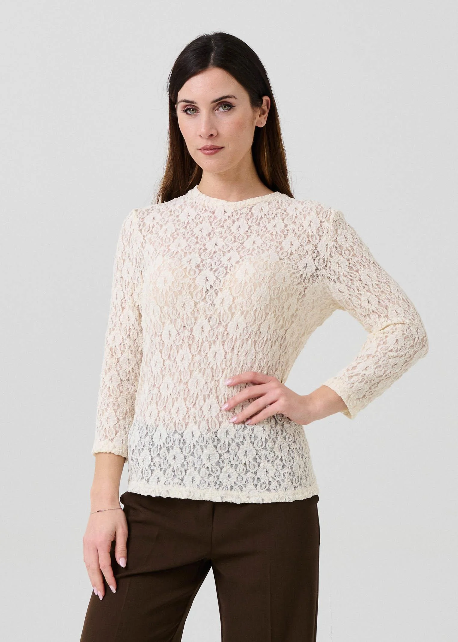 Maglia a 3/4 Armoire bianco panna in pizzo