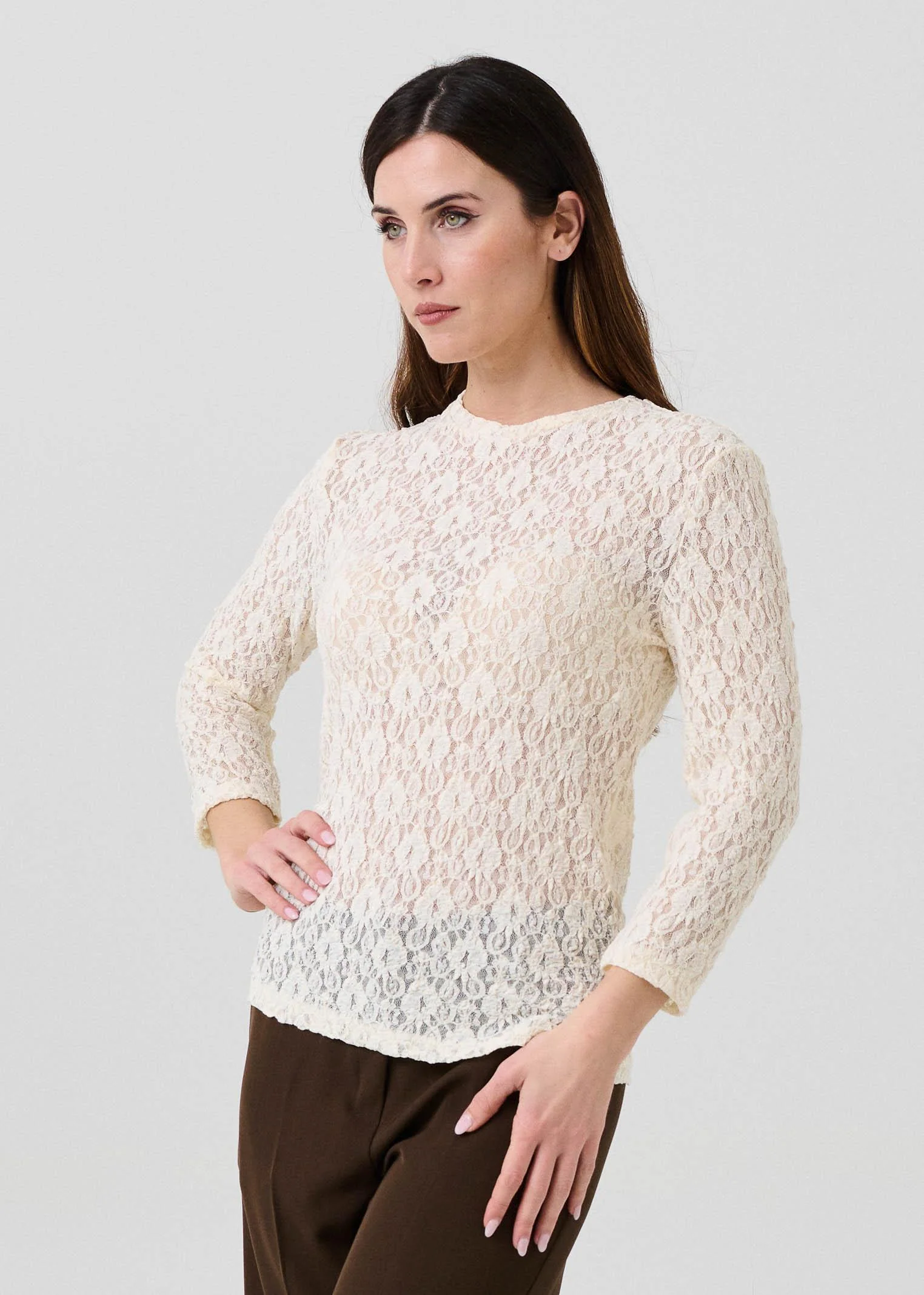 Maglia a 3/4 Armoire bianco panna in pizzo - Image 2