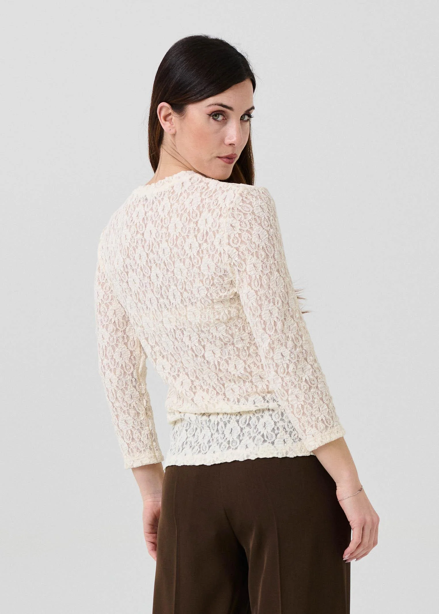 Maglia a 3/4 Armoire bianco panna in pizzo - Image 4