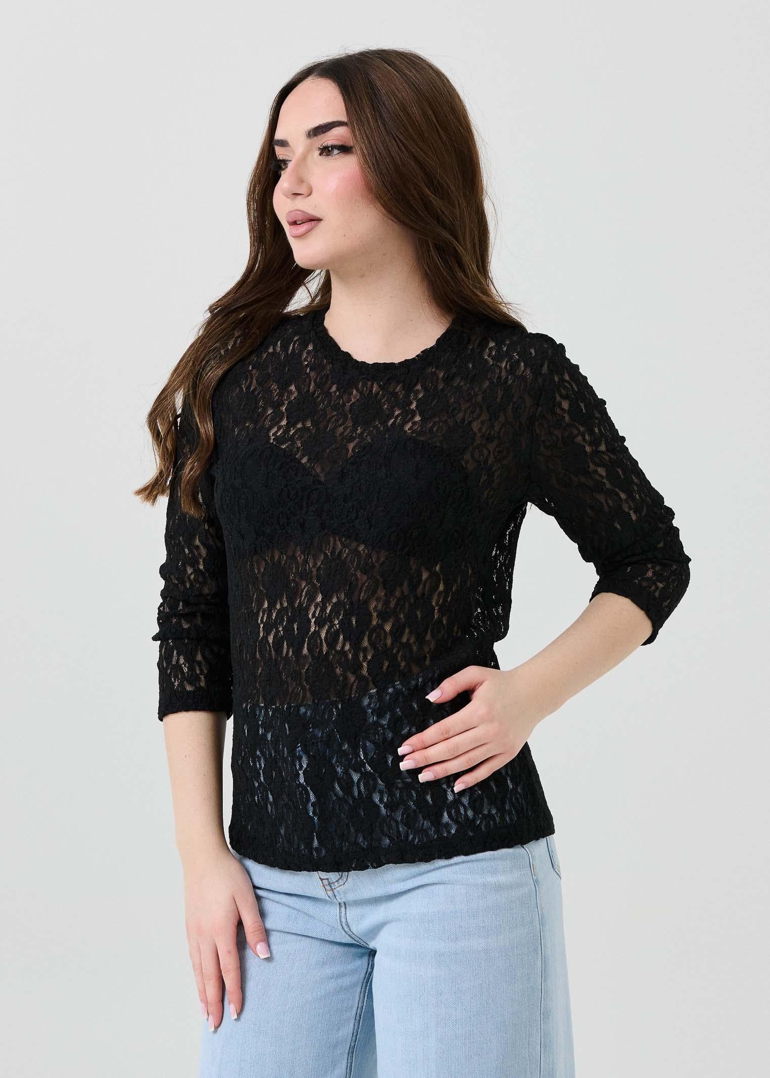 Maglia a 3/4 Armoire nera in pizzo - Image 2