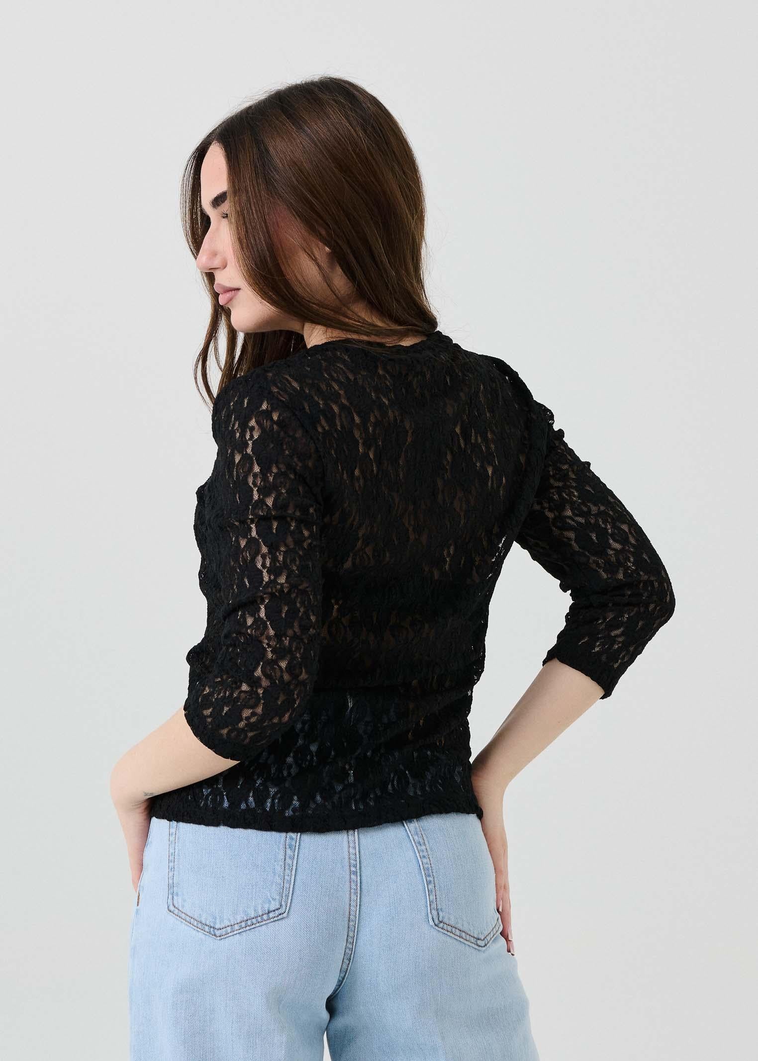 Maglia a 3/4 Armoire nera in pizzo - Image 3