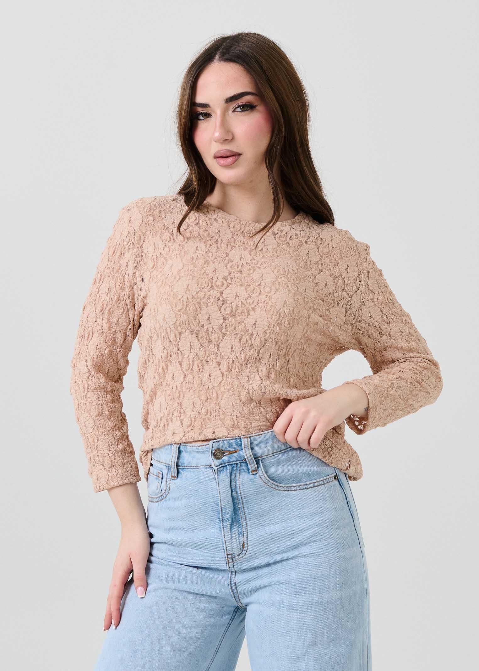 Maglia a 3/4 Armoire nude in pizzo