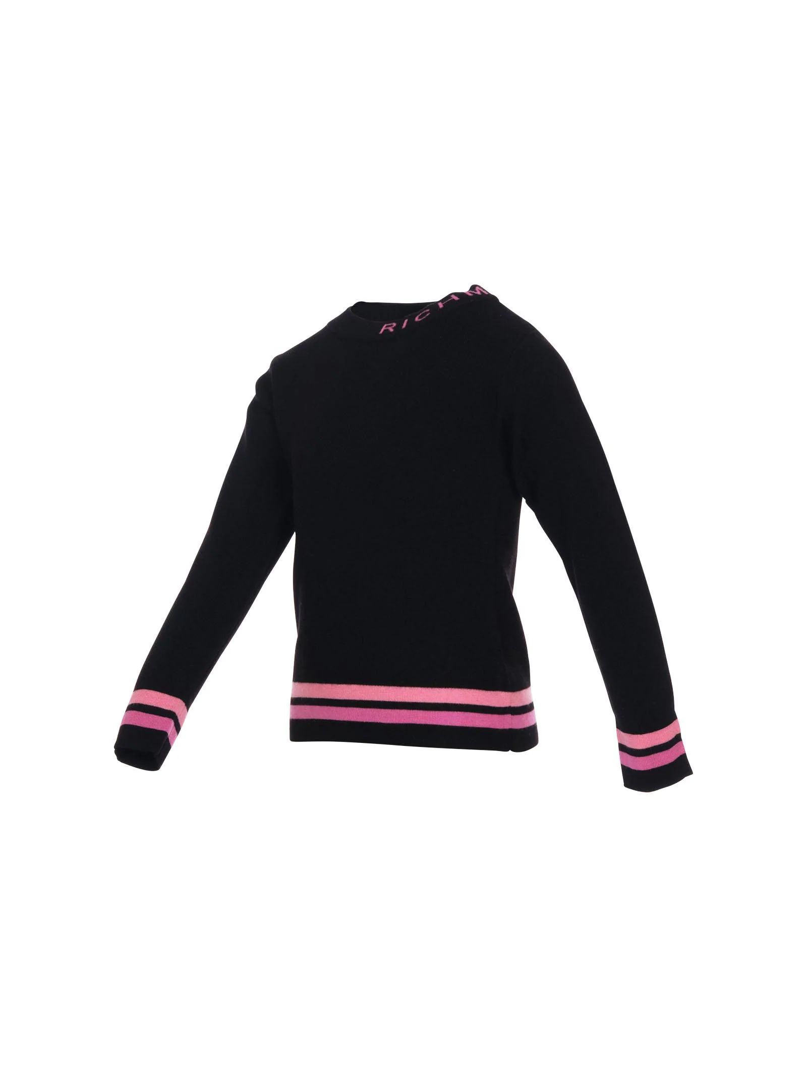 Maglia a costine John Richmond nera con logo fucsia - Image 2