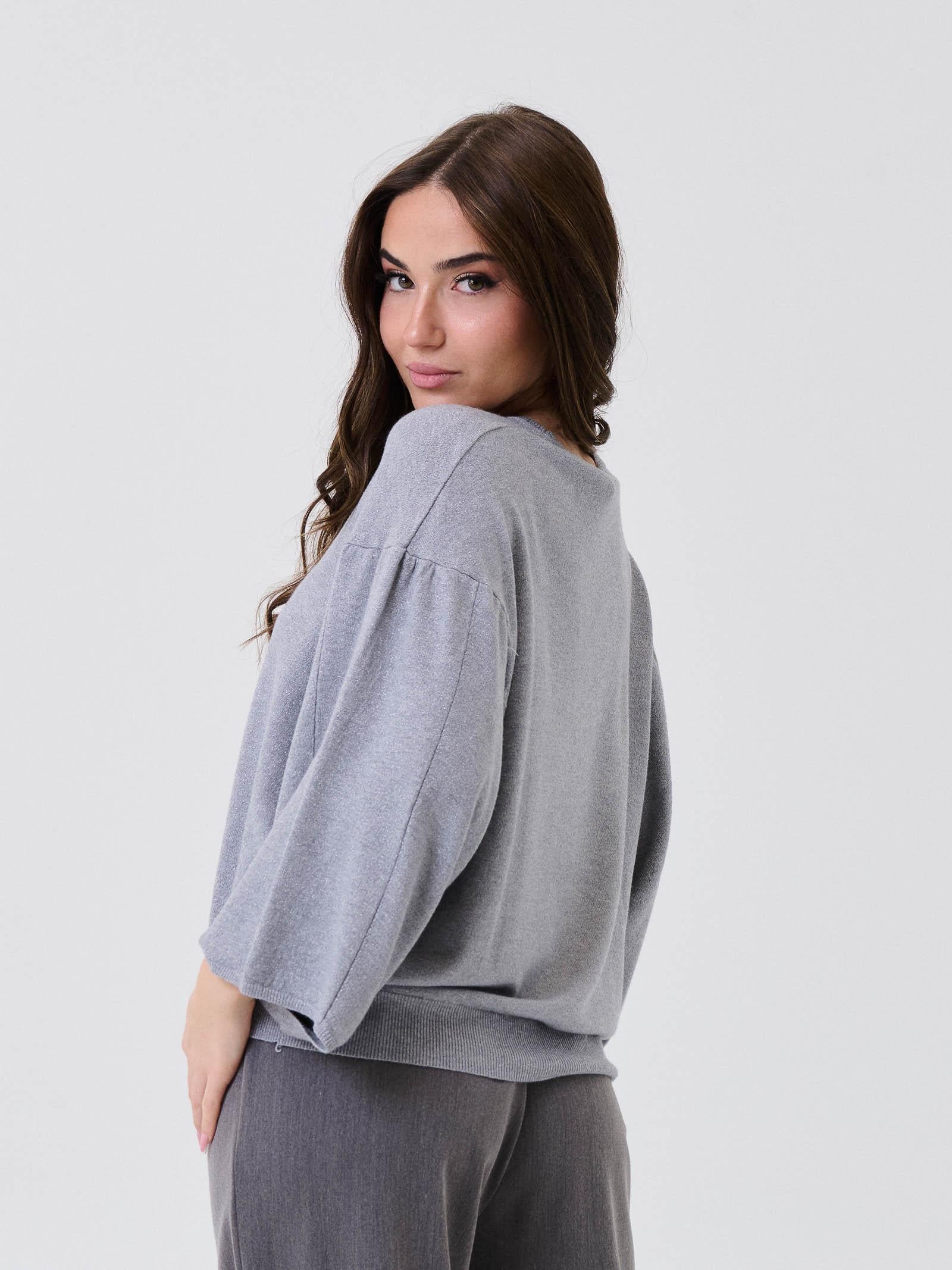 Maglia a spalla scesa Armoire grigio con dettagli filo lurex - Image 3