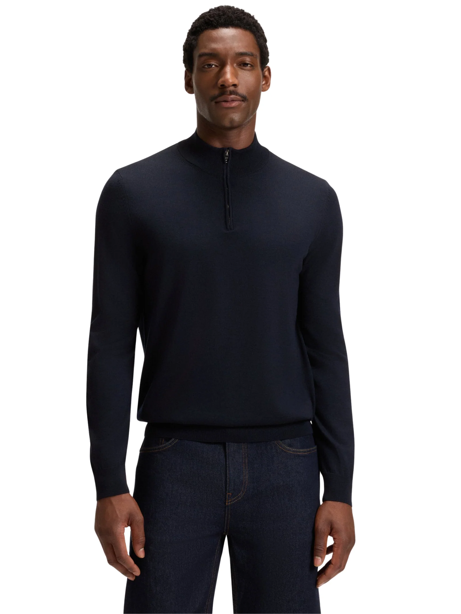 Maglia Boss blu navy a collo alto con zip