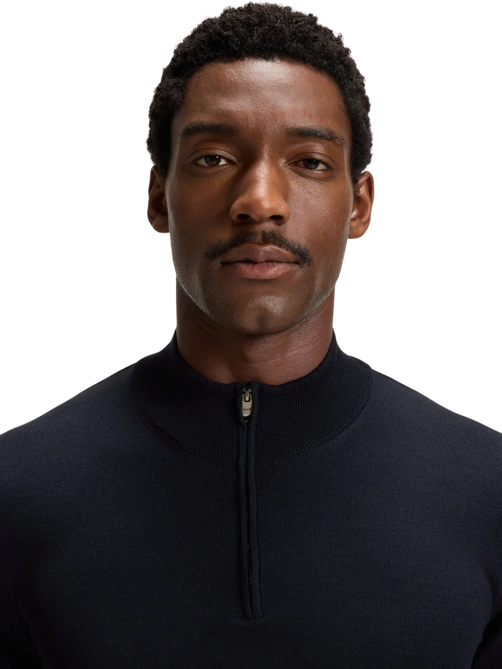 Maglia Boss blu navy a collo alto con zip - Image 2