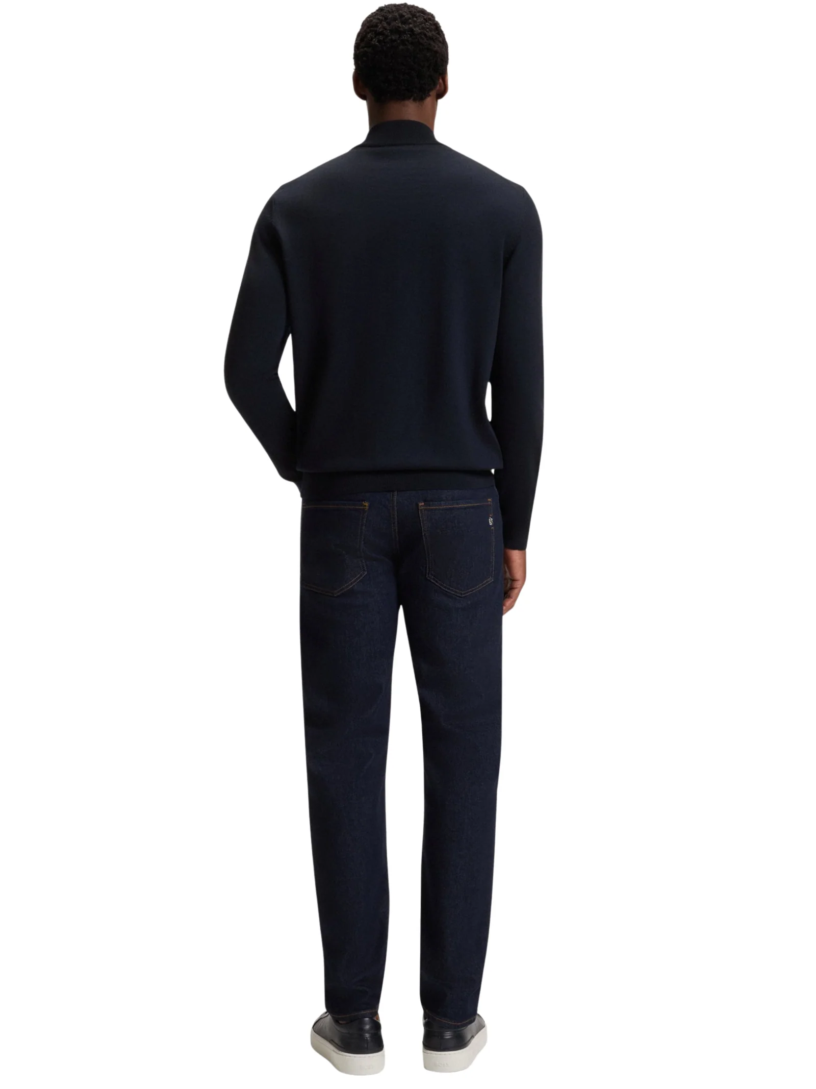 Maglia Boss blu navy a collo alto con zip - Image 4