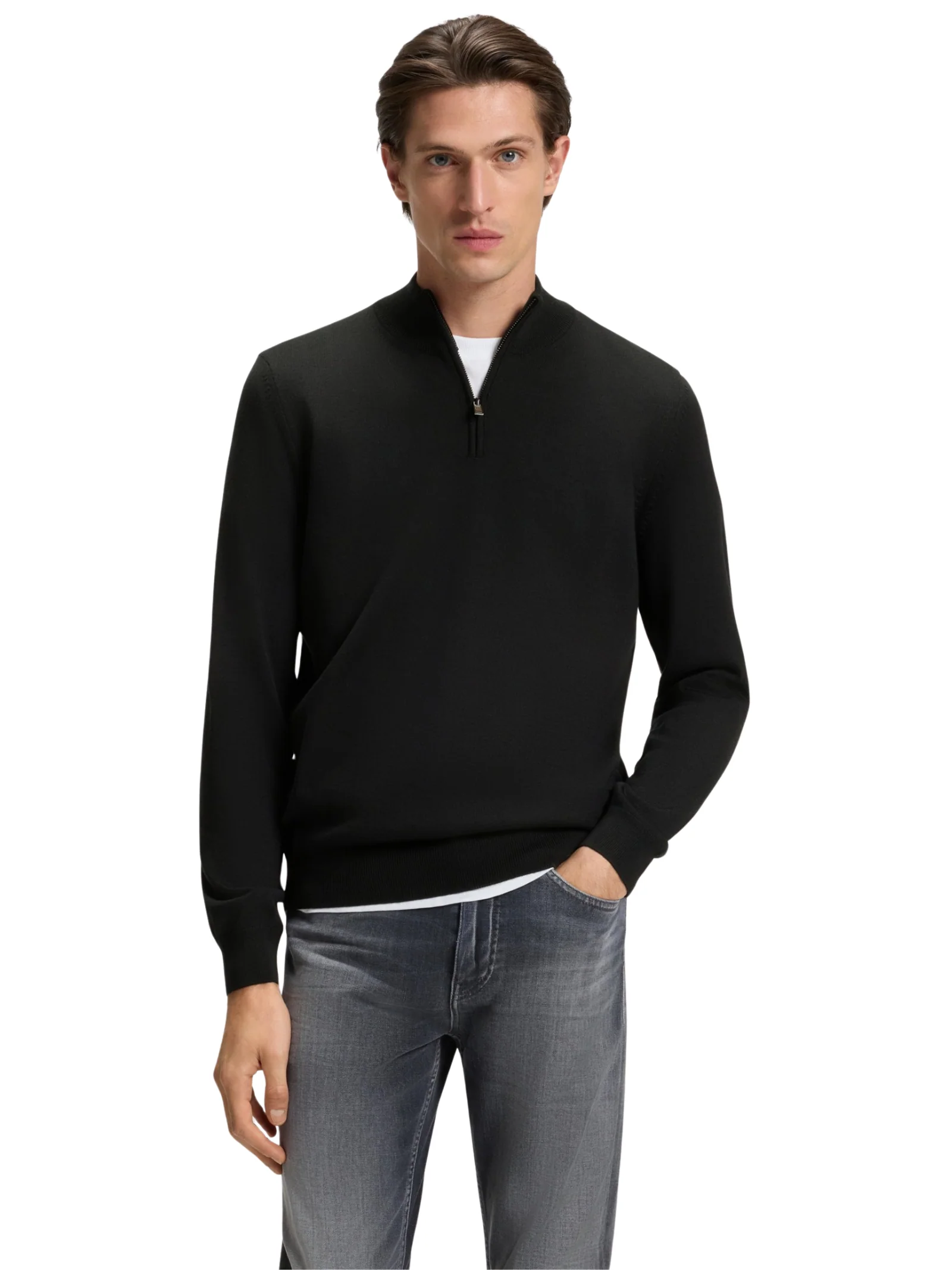 Maglia Boss nera a collo alto con zip
