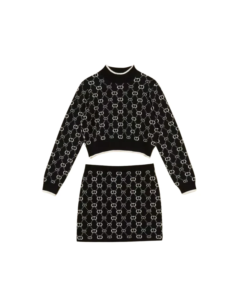 Maglia e gonna jacquard Twinset nero con Oval T
