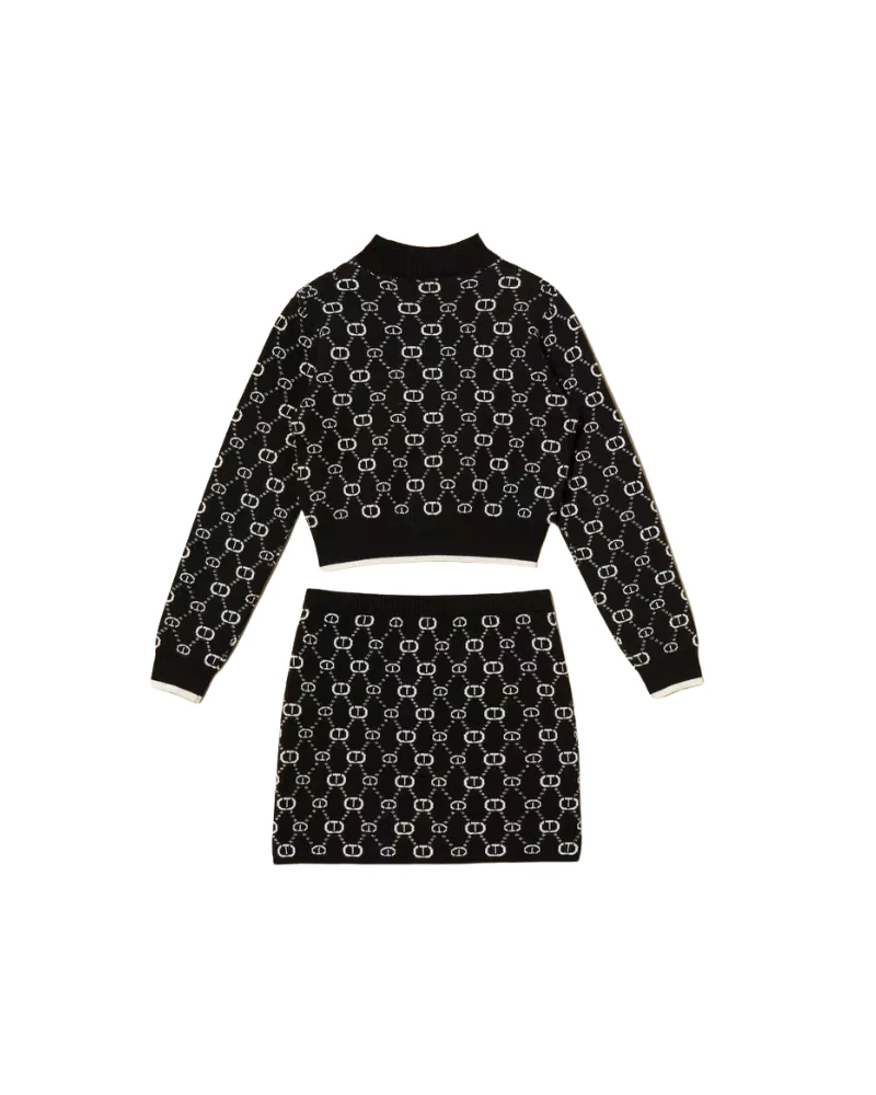 Maglia e gonna jacquard Twinset nero con Oval T - Image 2