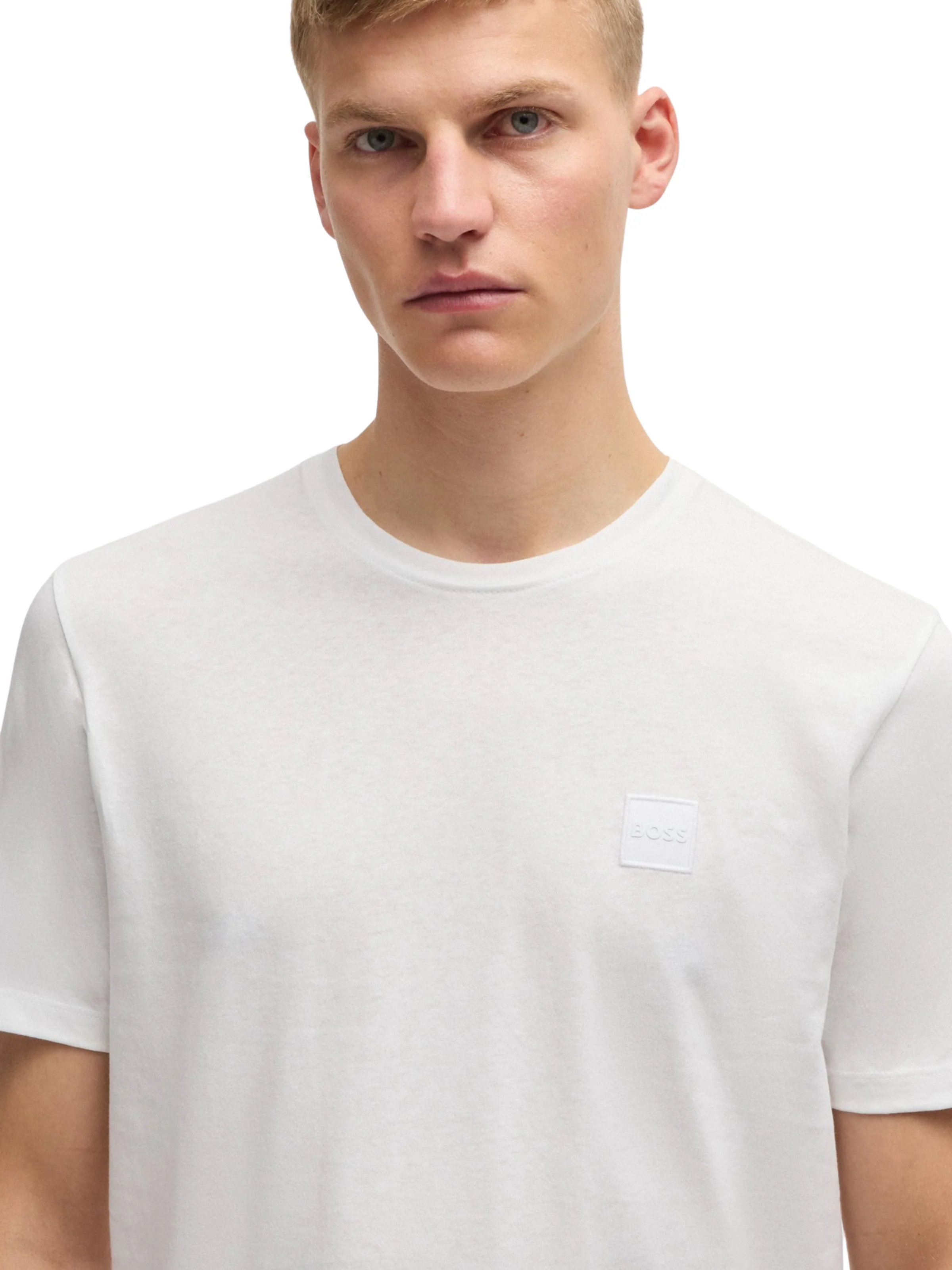 Maglia in jersey Boss bianca con toppa con logo - Image 3