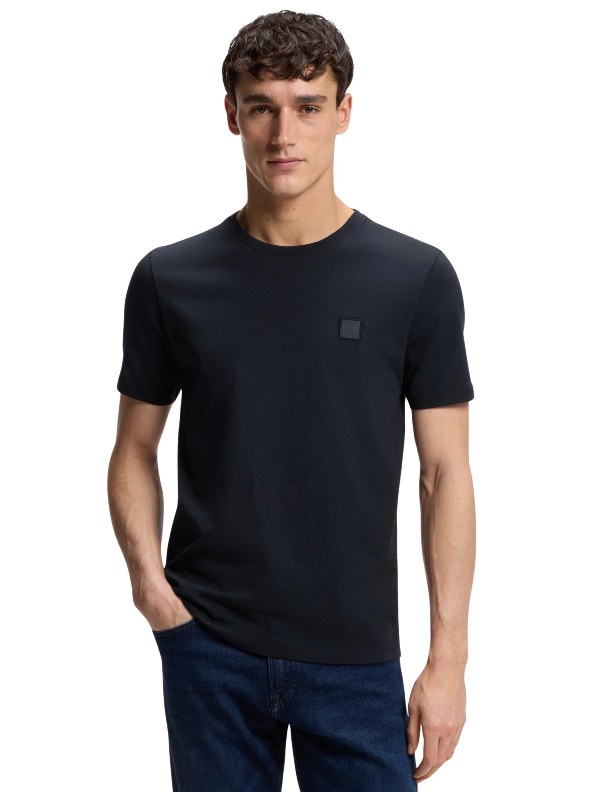 Maglia in jersey Boss blu con toppa con logo - Image 2