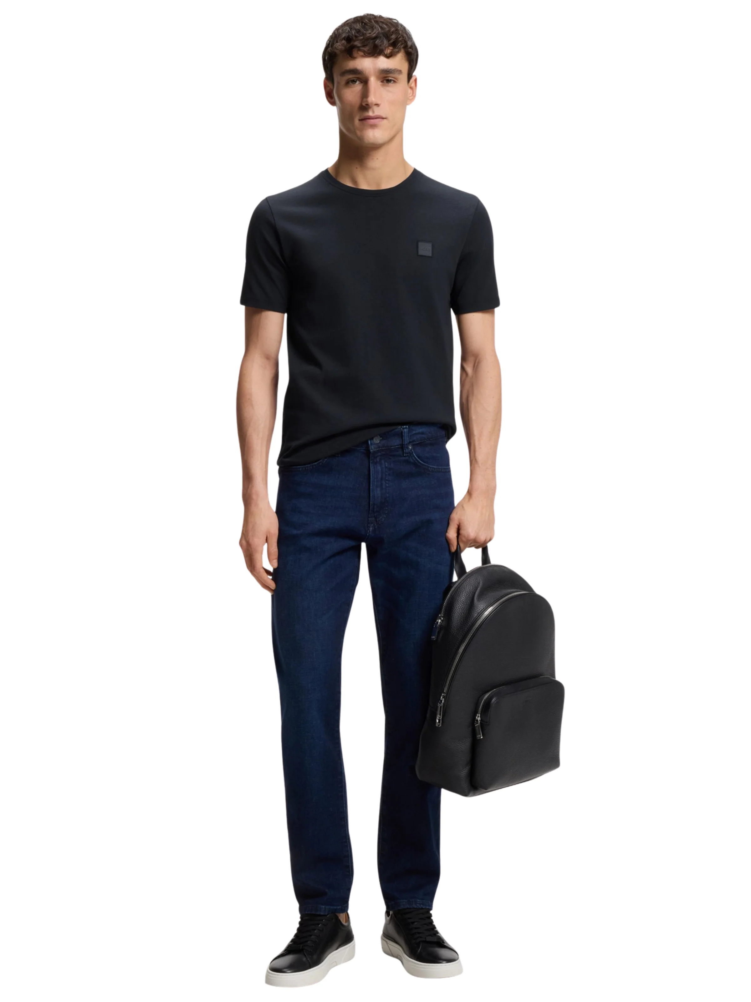 Maglia in jersey Boss blu con toppa con logo - Image 4