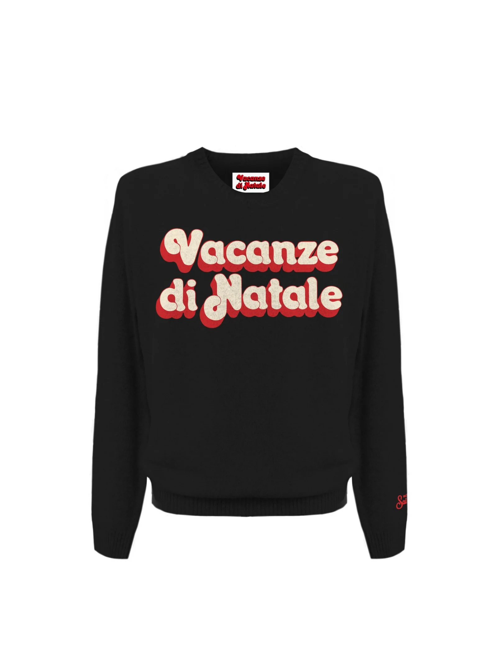 Maglione "00 emb" Saint Barth nero con scritta "Vacanze di Natale"