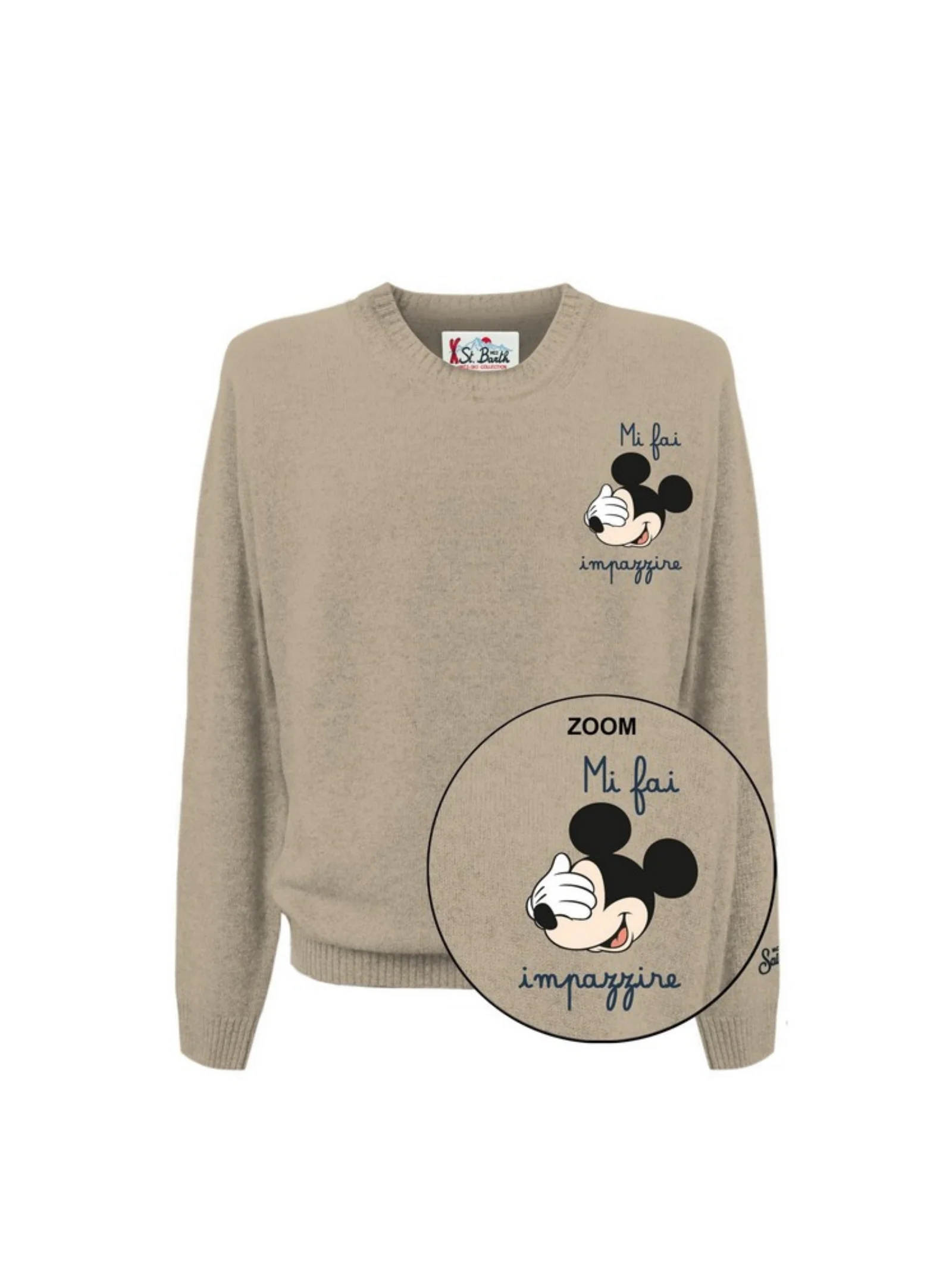 Maglione "11" Saint Barth beige con topolino e scritta "Mi fai impazzire"