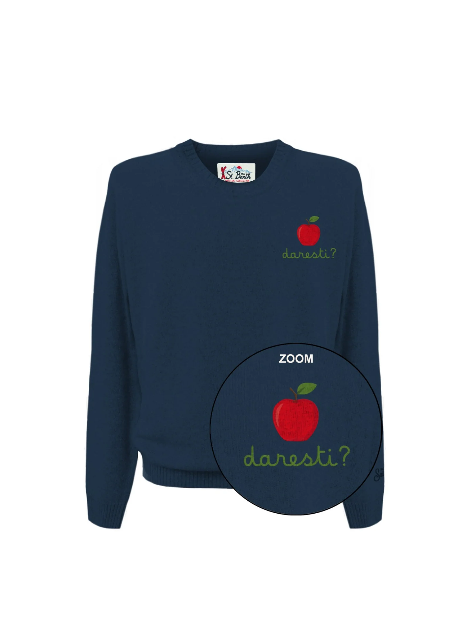 Maglione "11" Saint Barth blu con scritta " MELA daresti?"
