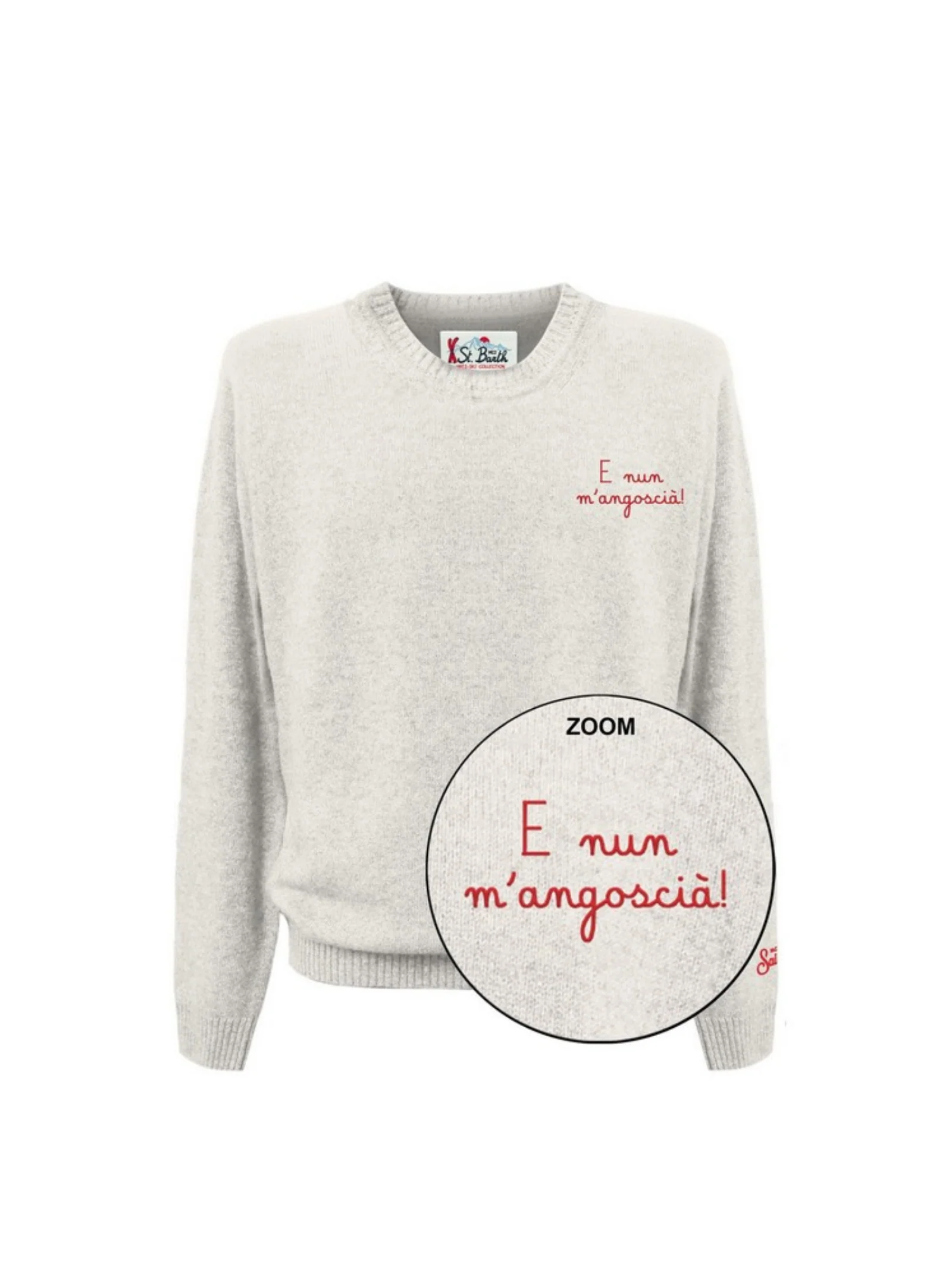 Maglione "11" Saint Barth grigio con scritta "E nun m'angoscià!"