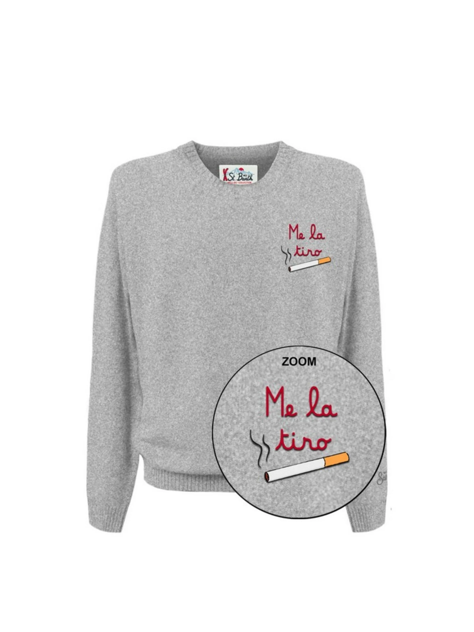 Maglione "11" Saint Barth grigio con scritta "Me la tiro"