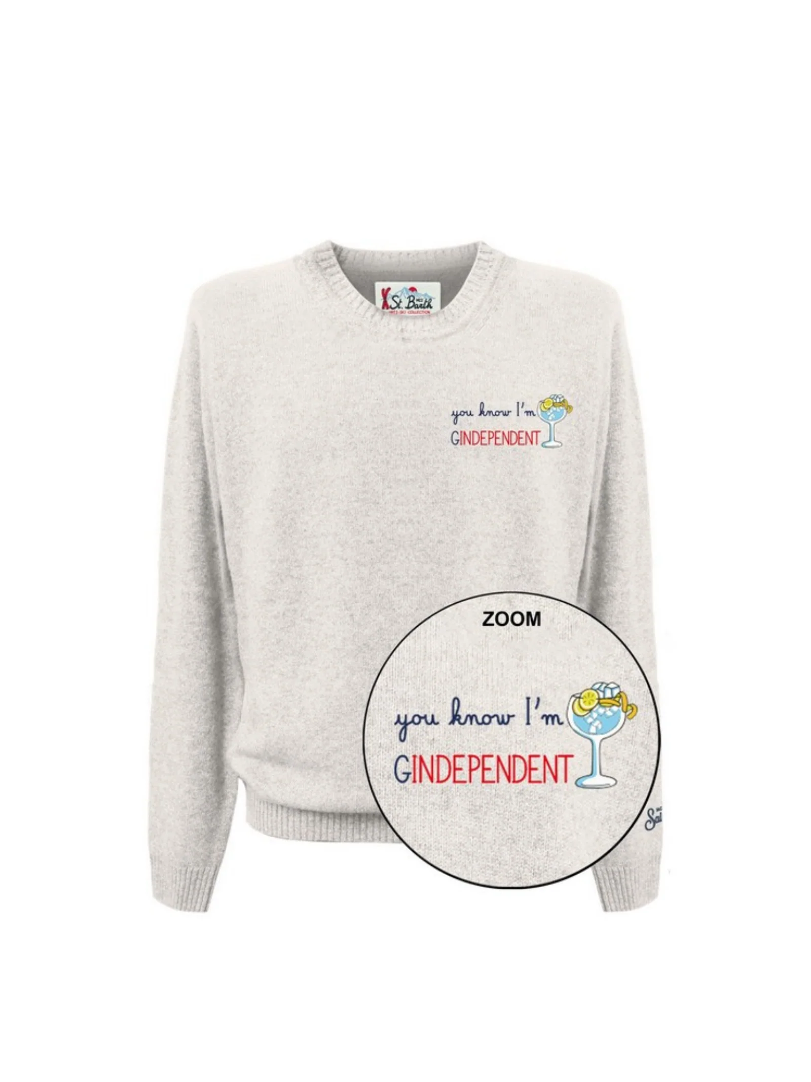 Maglione "11" Saint Barth grigio con scritta " you know i'm Gindependent"