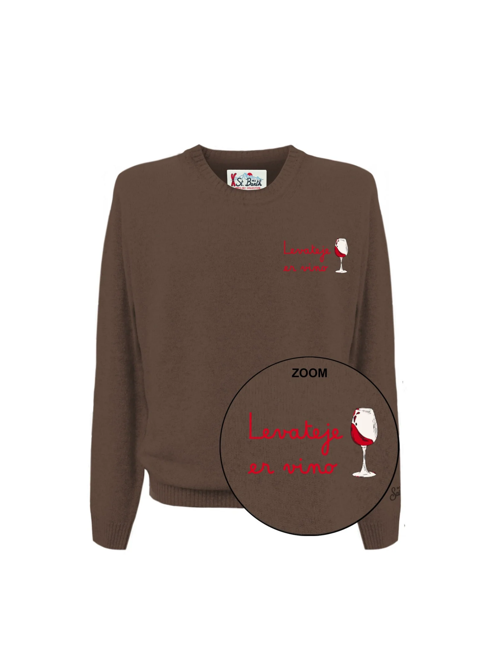 Maglione "11" Saint Barth marrone con scritta "Laveteje er vino"