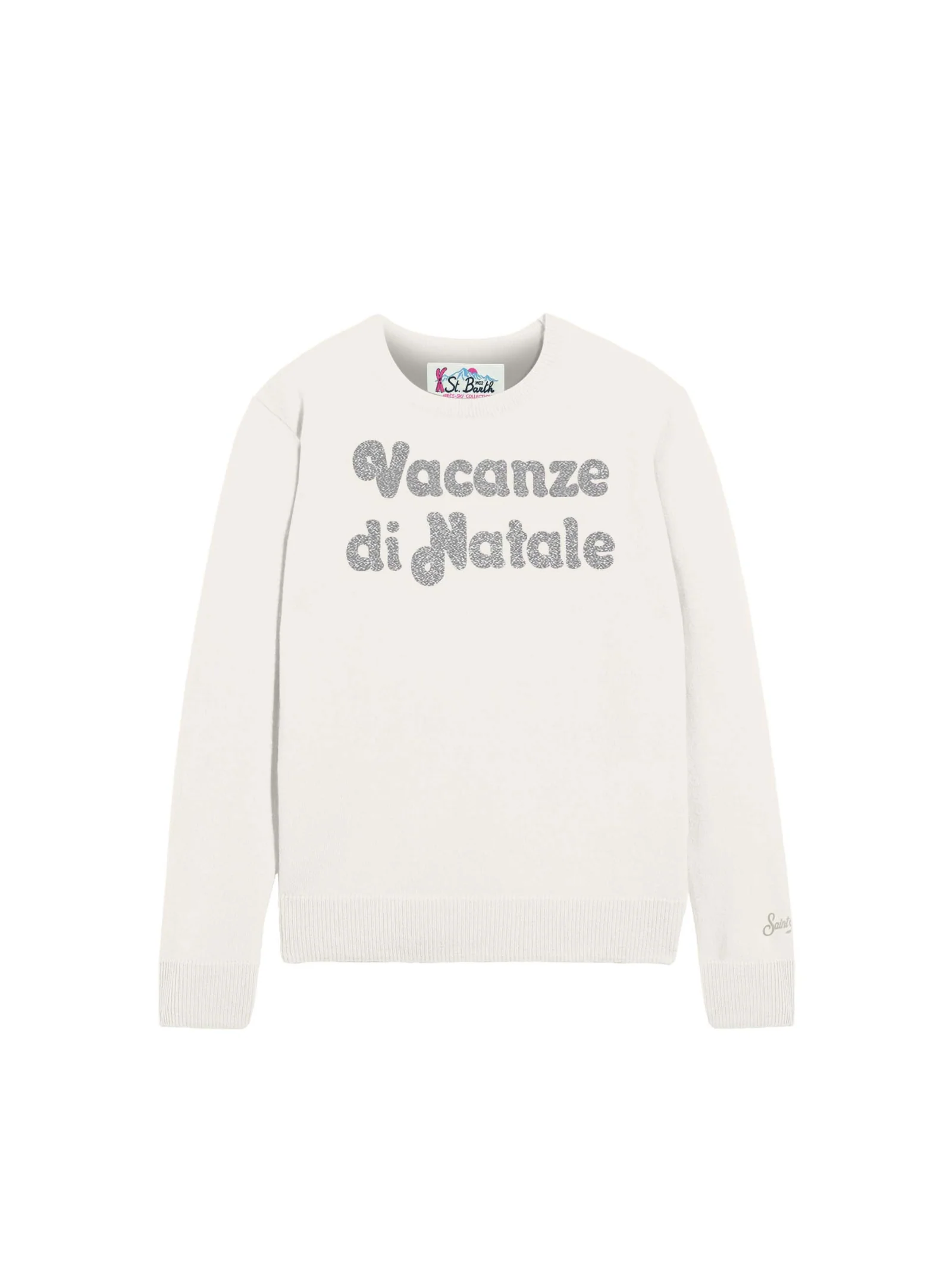 Maglione "18emb" Saint Barth bianco con scritta "Vacanze di Natale"