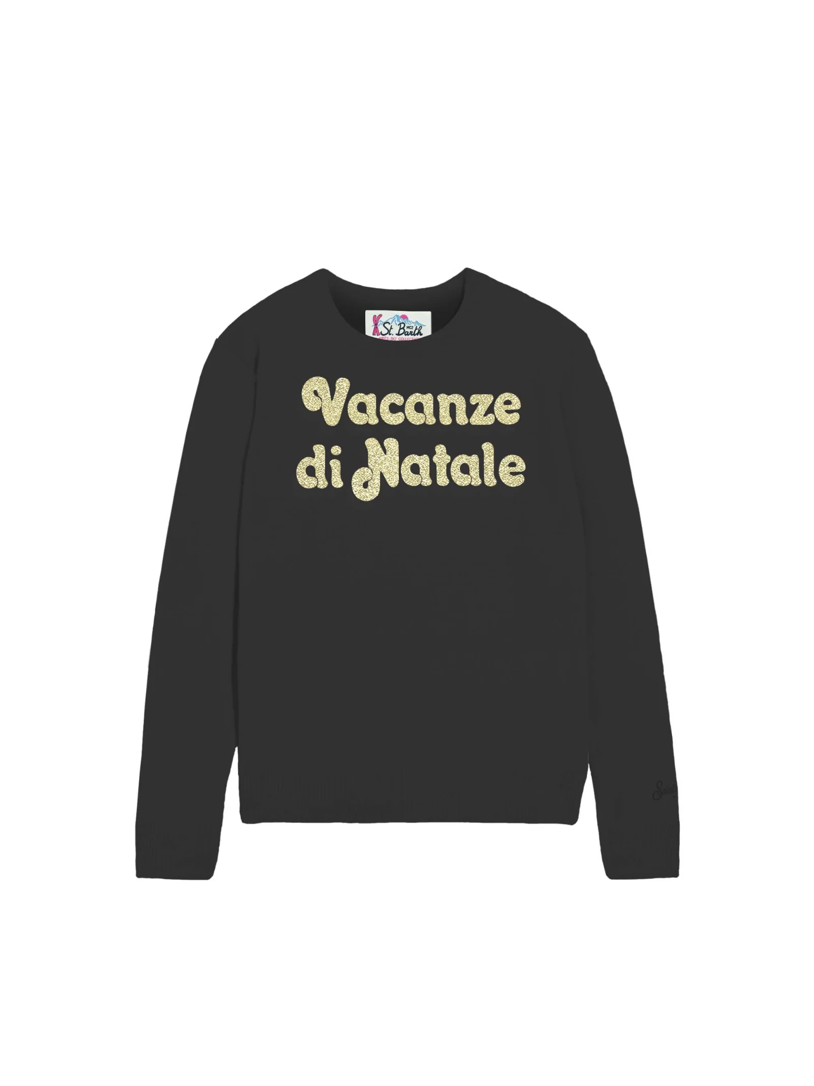 Maglione "18emb" Saint Barth nero con scritta "Vacanze di Natale"
