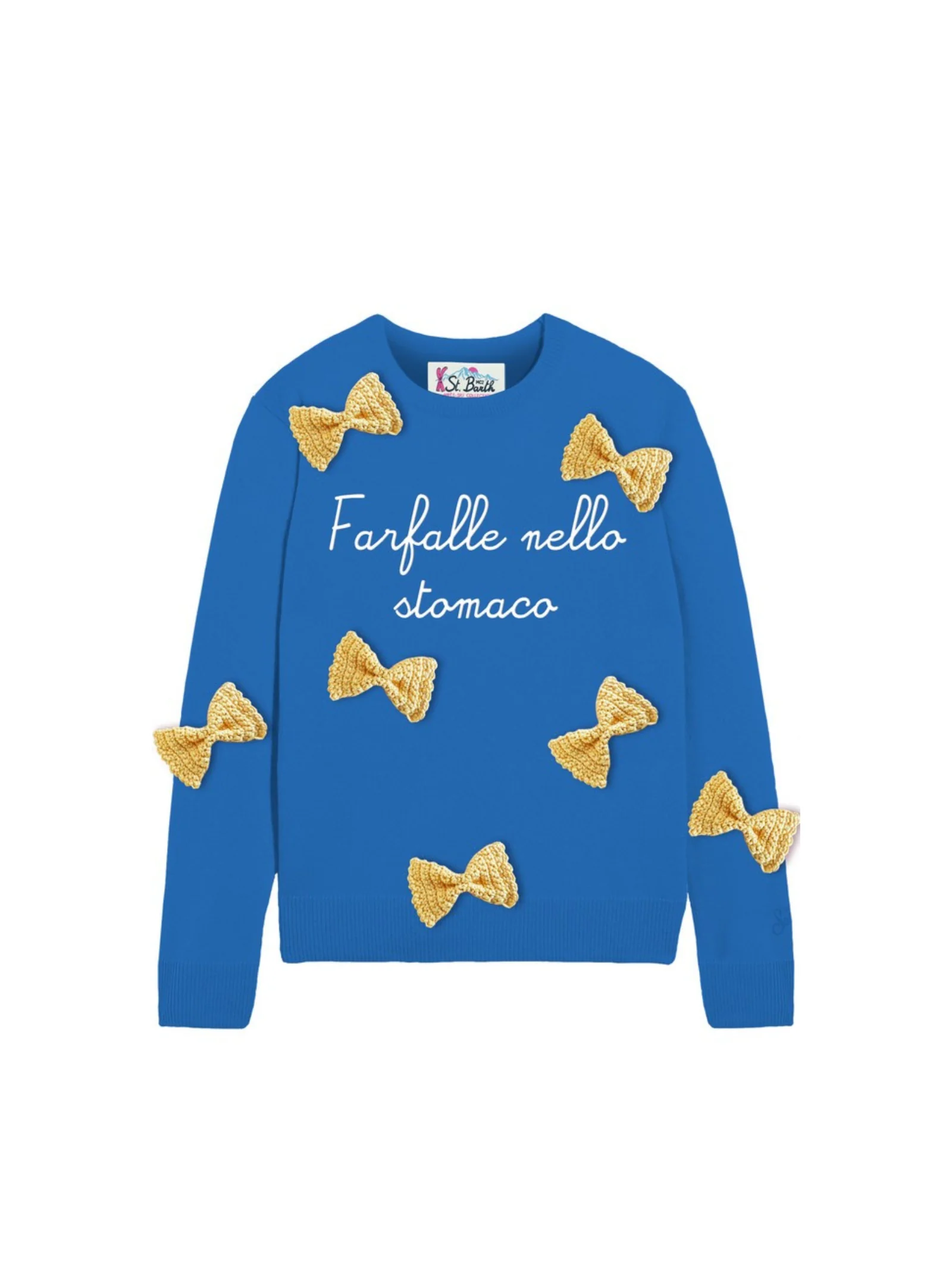 Maglione "31" Saint Barth blu con scritta "Farfalle nello stomaco"