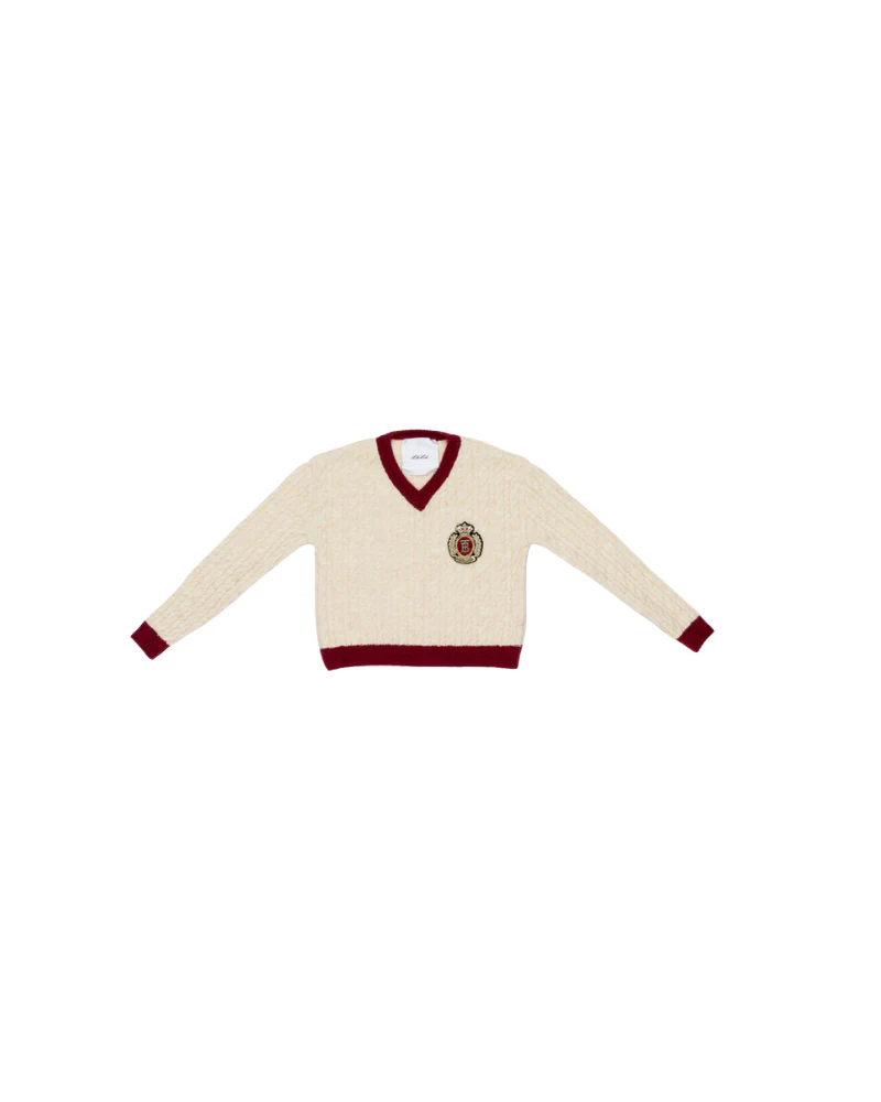 Maglione a trecce Lulù Miss Grant panna con dettagli bordeaux