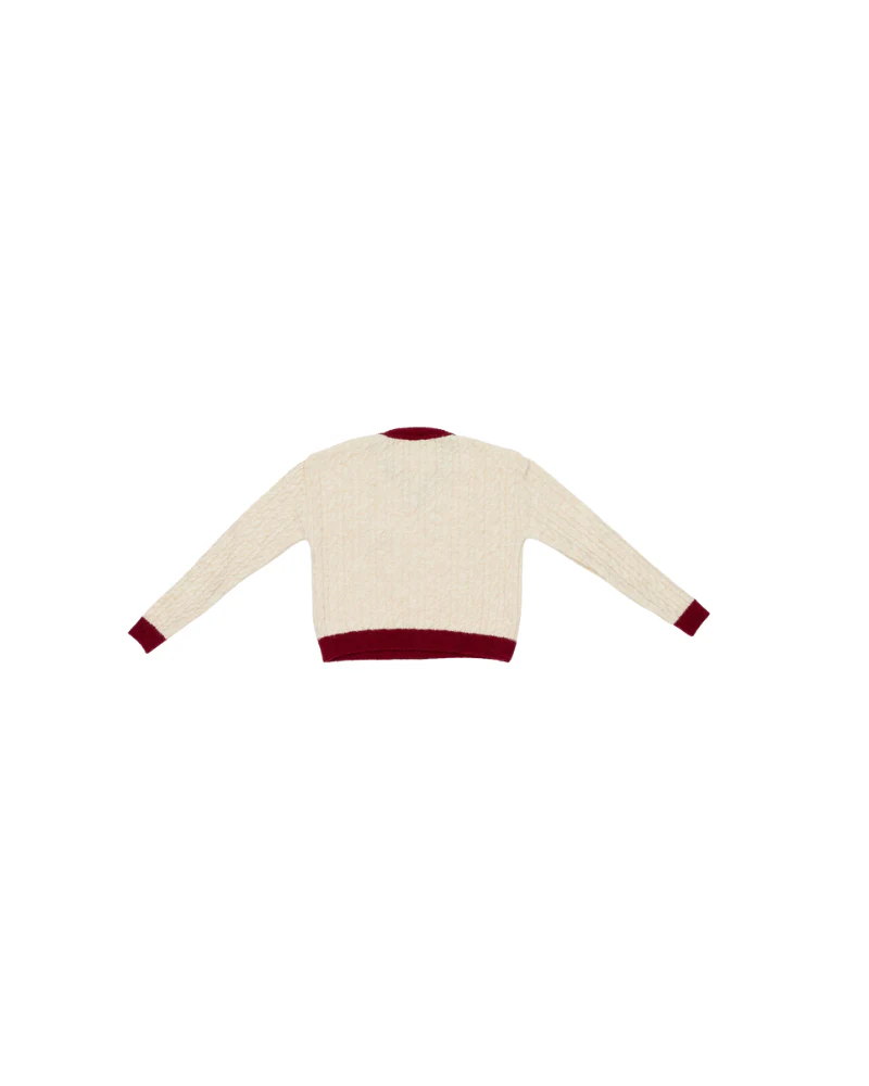 Maglione a trecce Lulù Miss Grant panna con dettagli bordeaux - Image 2