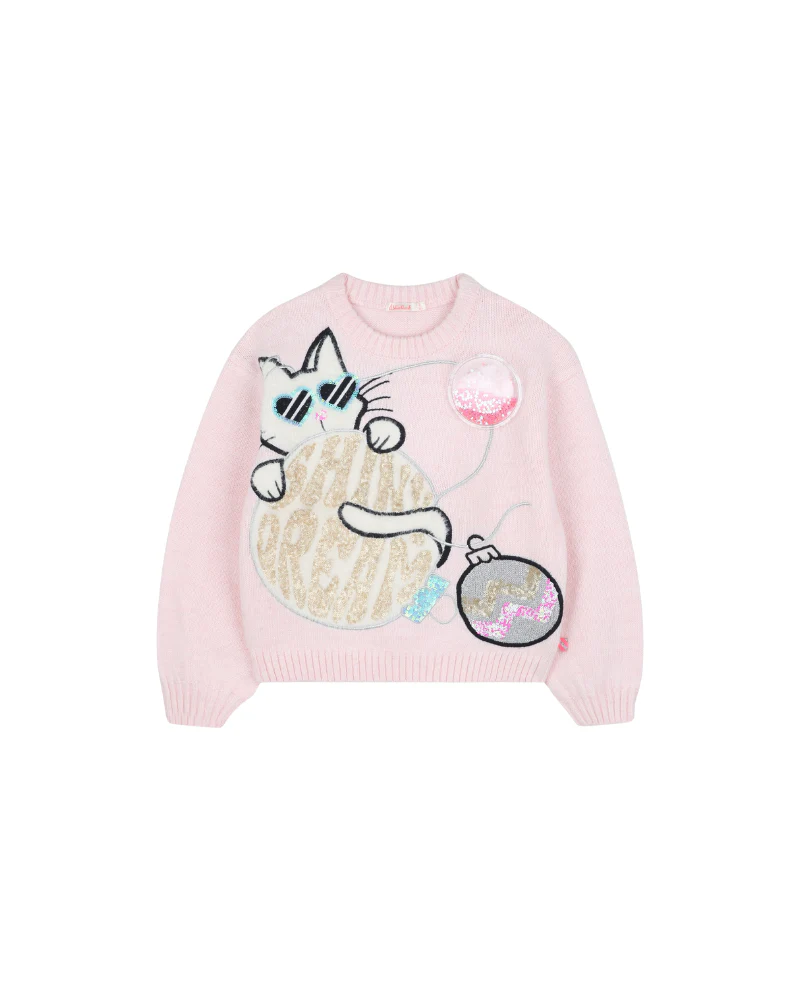 Maglione Billie Blush rosa con gattino glitter e paillettes