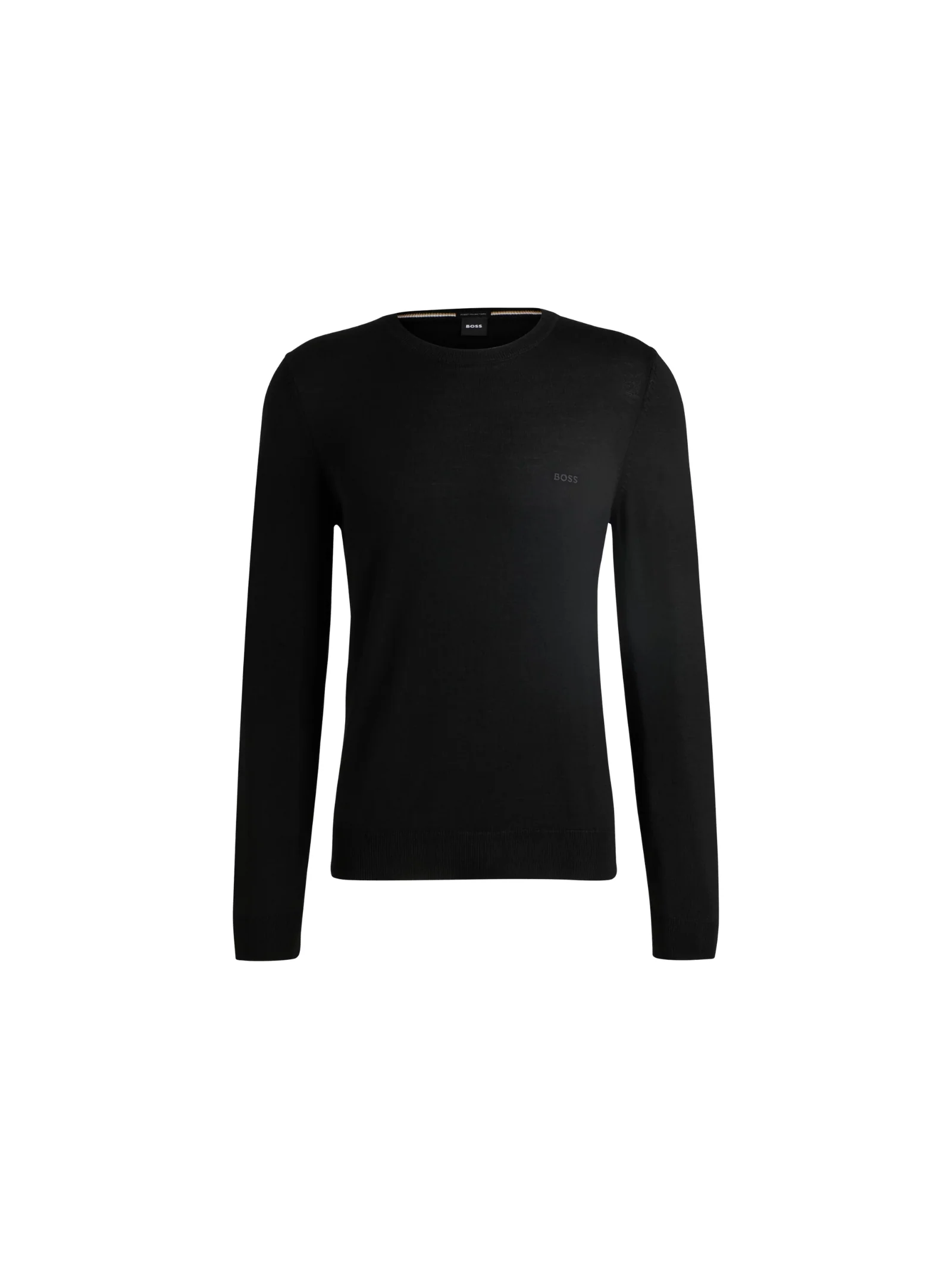 Maglione Boss a girocollo in lana con logo ricamato nero
