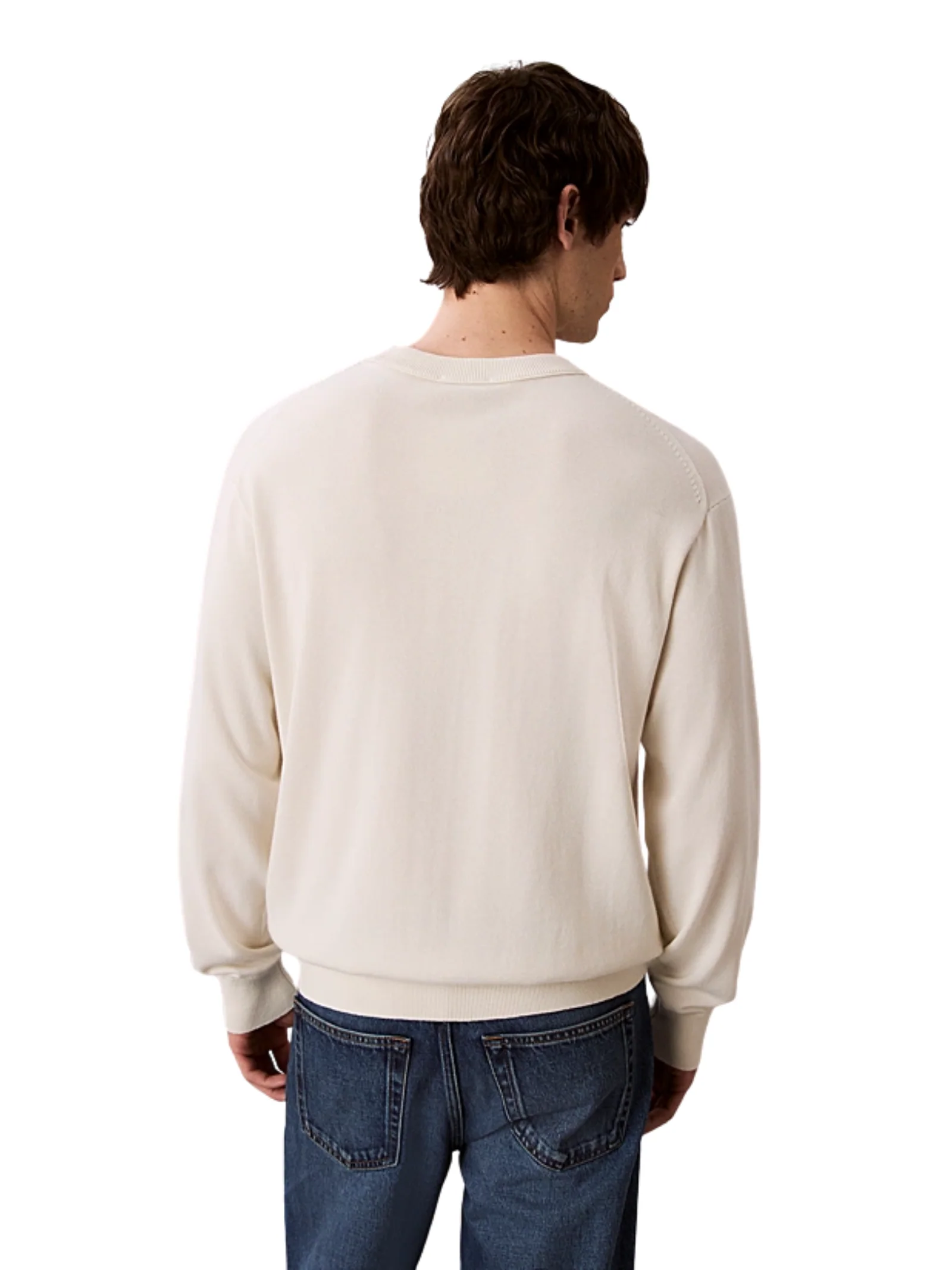 Maglione in cotone Calvin Klein crema con monogramma - Image 2