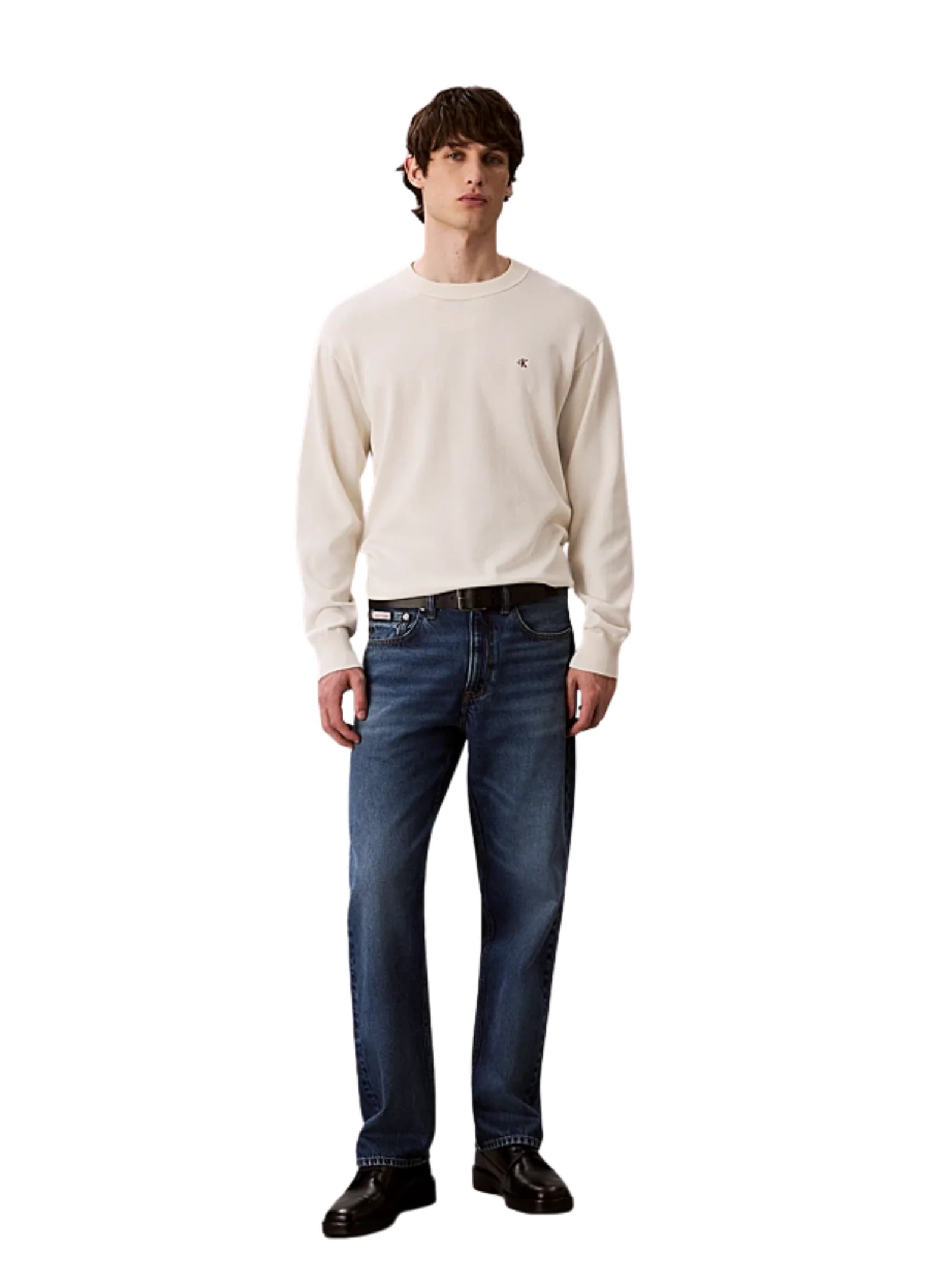 Maglione in cotone Calvin Klein crema con monogramma - Image 3