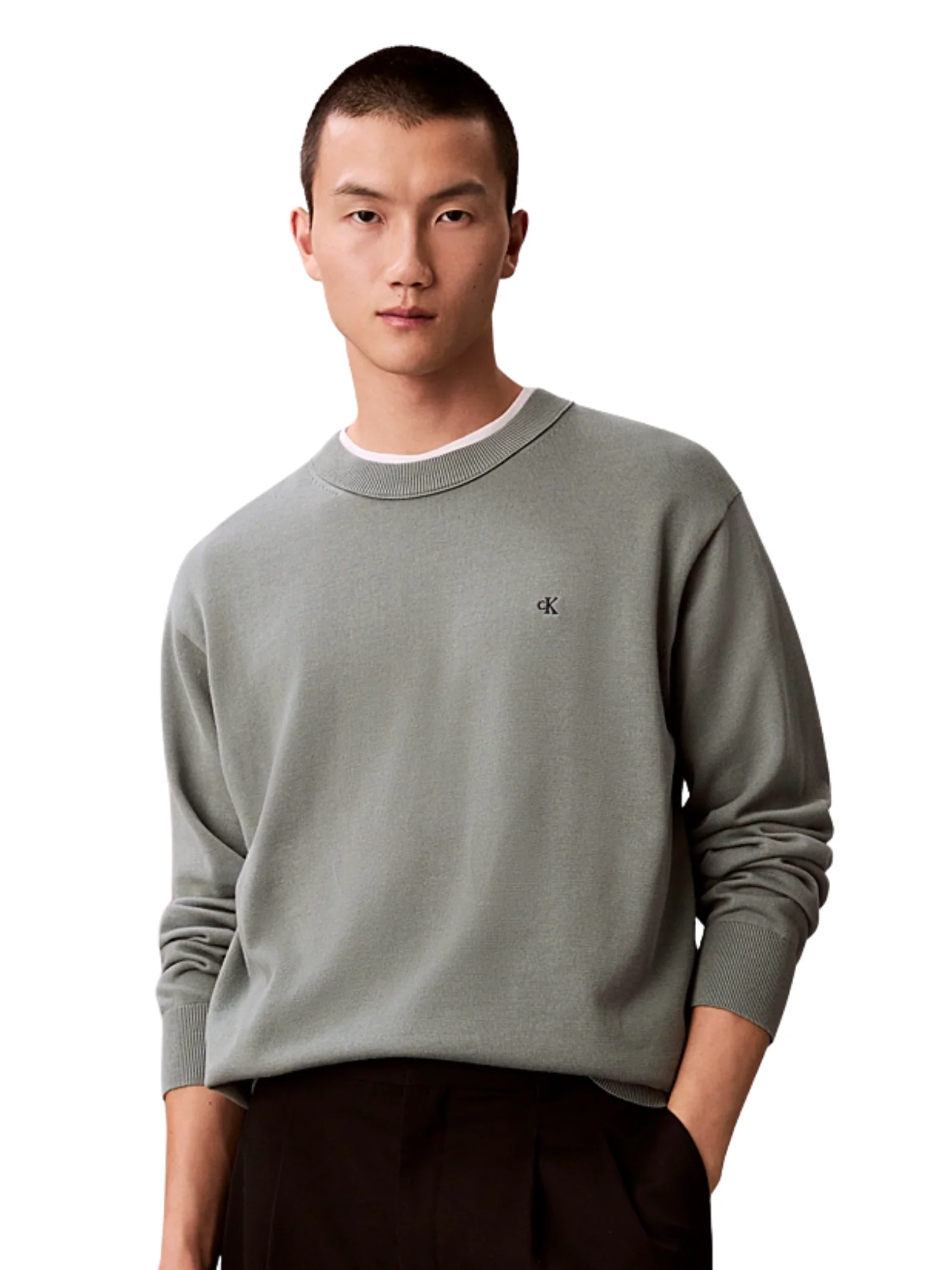 Maglione in cotone Calvin Klein verde con monogramma