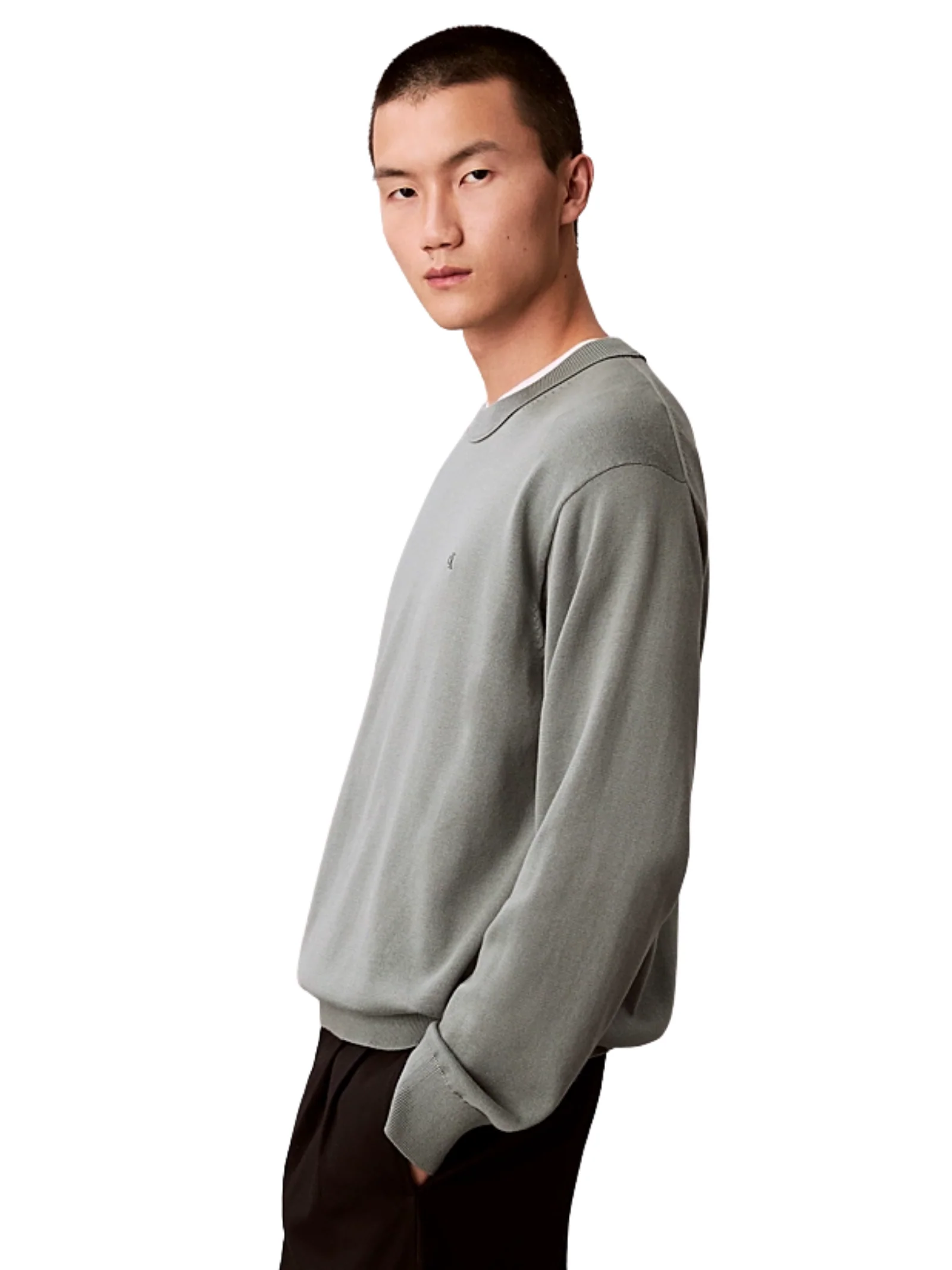 Maglione in cotone Calvin Klein verde con monogramma - Image 2
