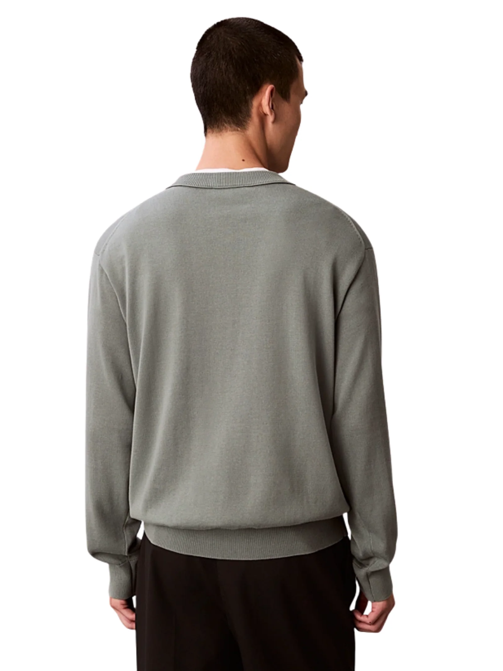 Maglione in cotone Calvin Klein verde con monogramma - Image 3