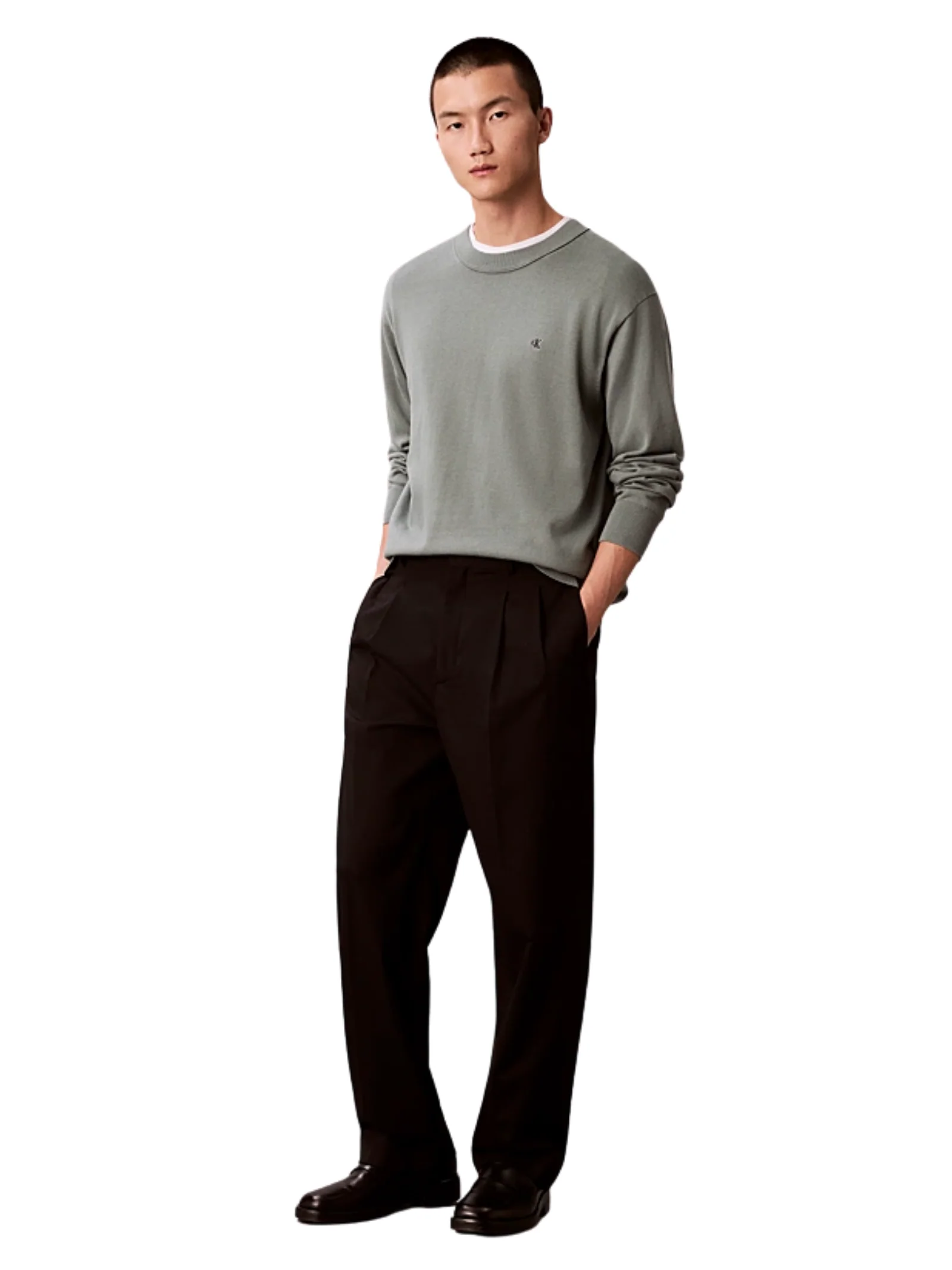 Maglione in cotone Calvin Klein verde con monogramma - Image 4